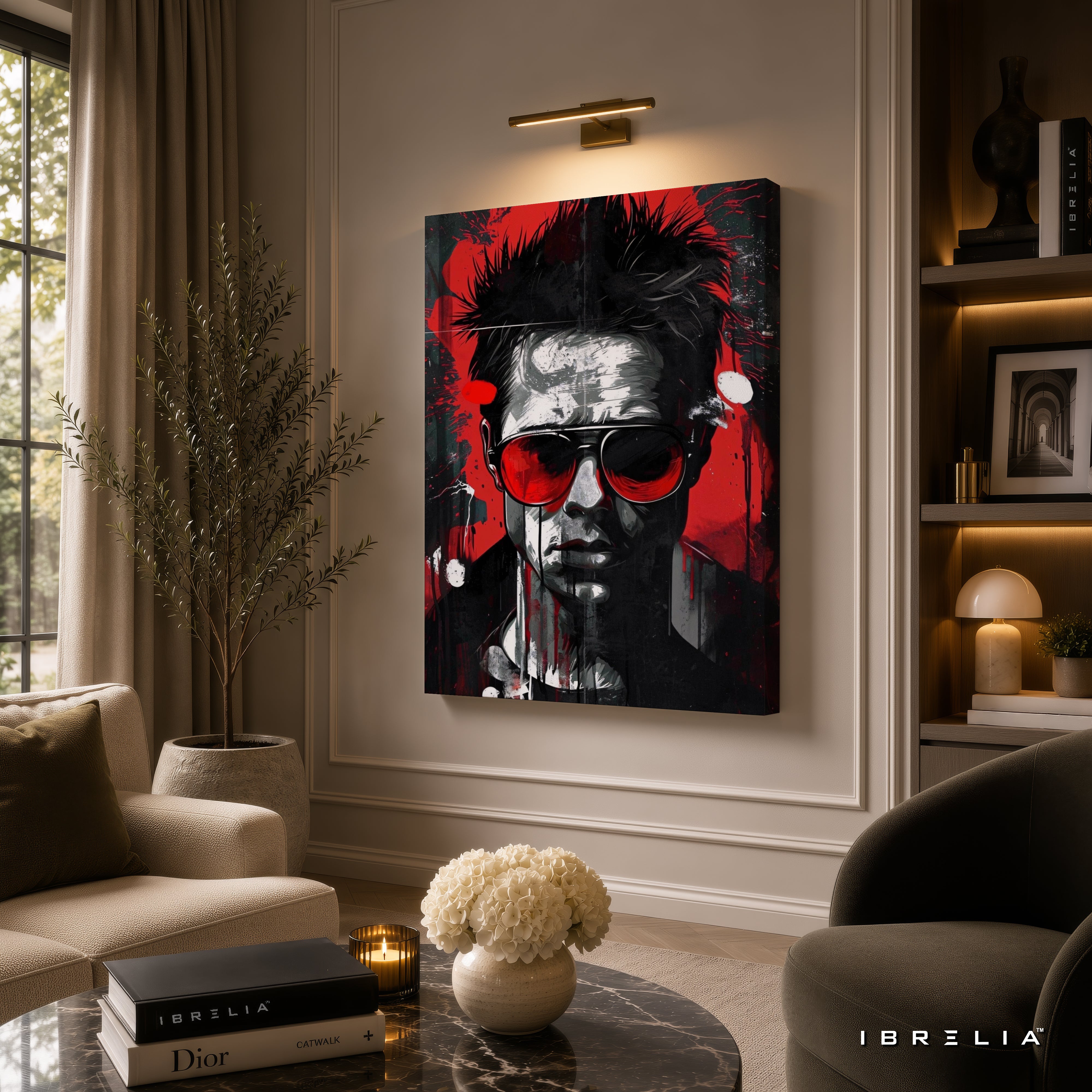 Tyler Durden Abstract Portrait Premium Canvas Wall Art – Fight Club Inspired Modern Movie Artwork | Red & Black Pop Art Decor | IBRELIA™