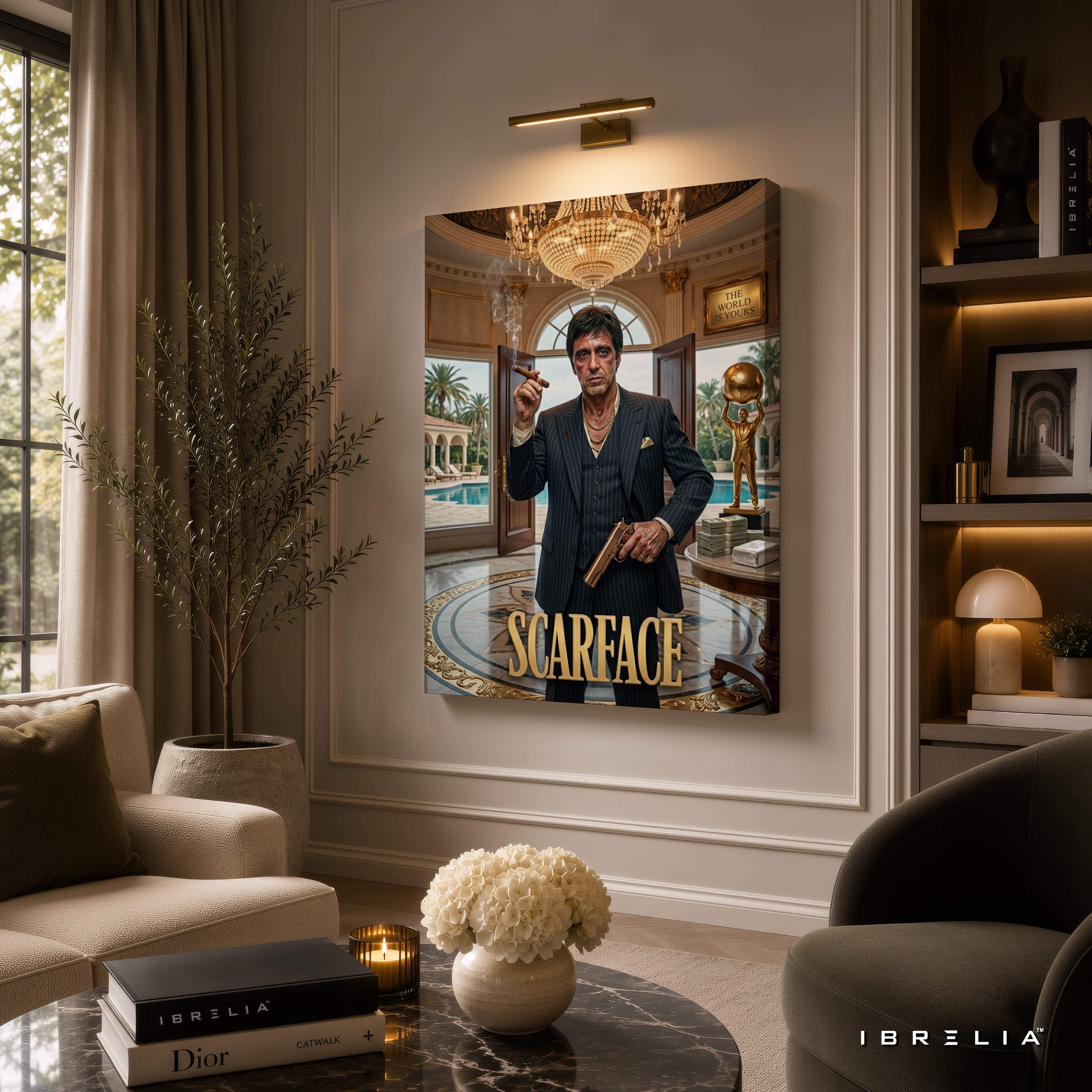 Scarface Movie Wall Art – Tony Montana Luxury Mansion Premium Wrapped MDF Wall Decor | IBRELIA™