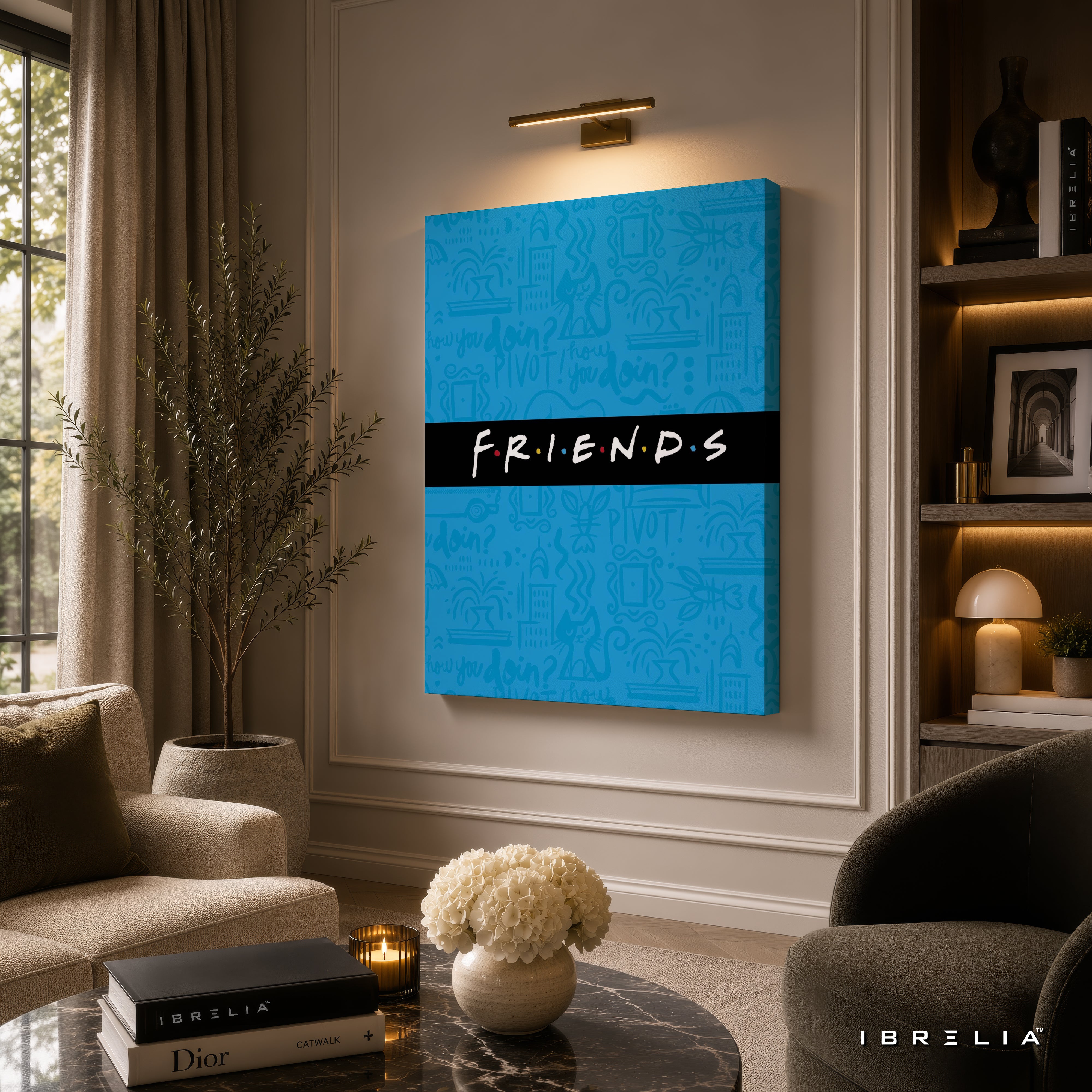 Friends Minimalist Logo Canvas Wall Art – Blue Friends Typography Canvas Print | Modern Sitcom Wall Decor | IBRELIA™