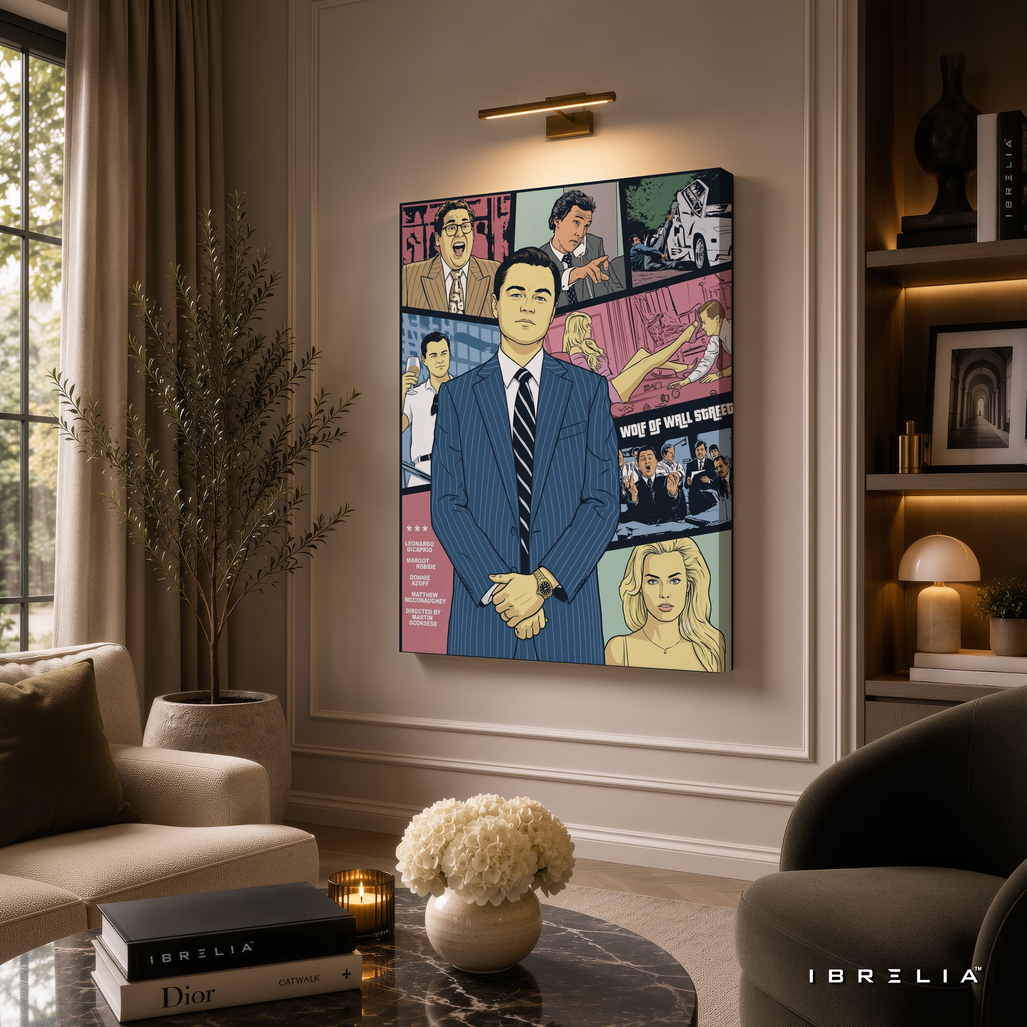 The Wolf of Wall Street Vintage Comic Poster Premium Canvas Wall Art – Jordan Belfort Movie Decor | IBRELIA™