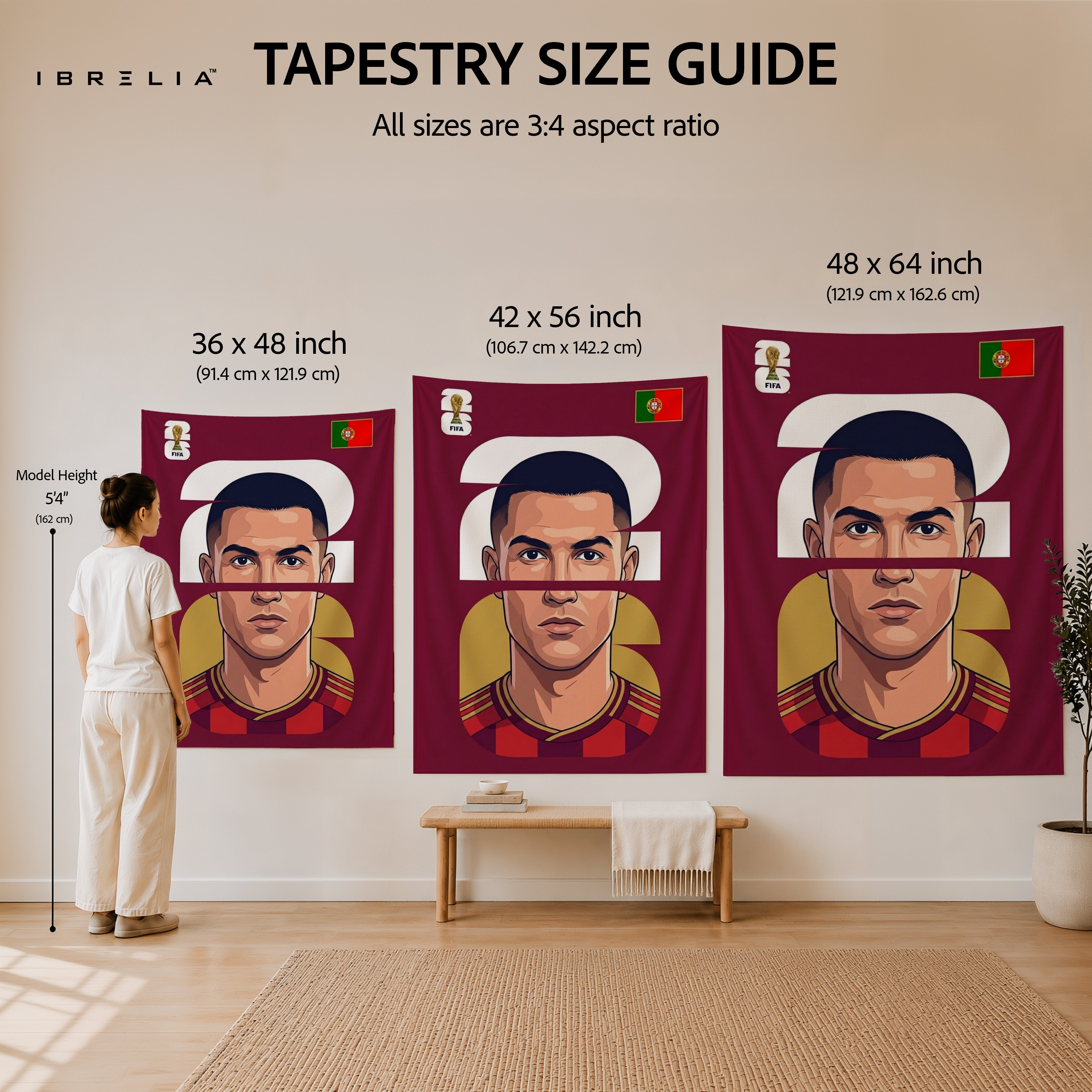 Cristiano Ronaldo Portugal Minimal Portrait Wall Tapestry | Premium Heavyweight Jute Fabric Wall Hanging