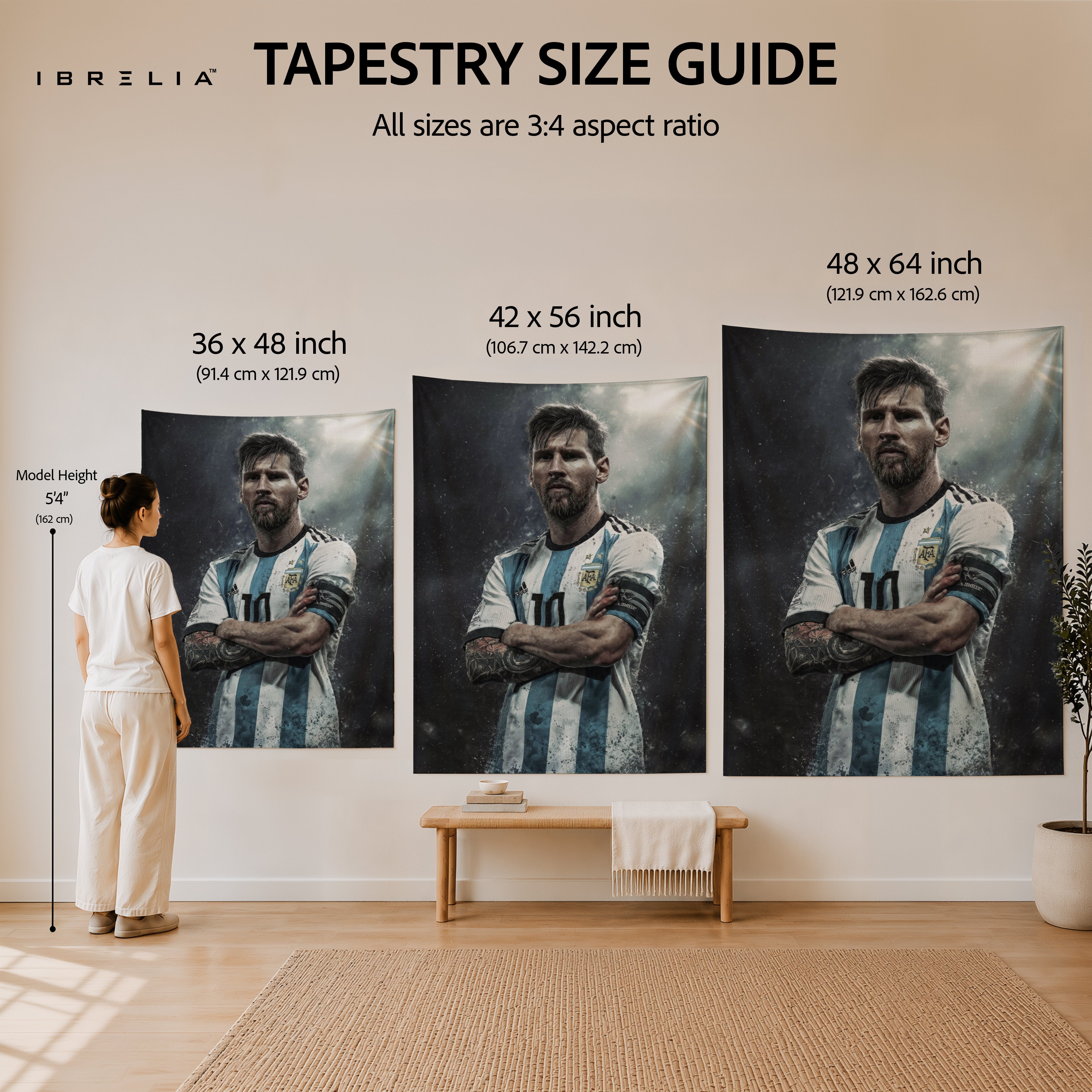 Lionel Messi Argentina Captain Wall Tapestry | Premium Heavyweight Jute Fabric Wall Hanging
