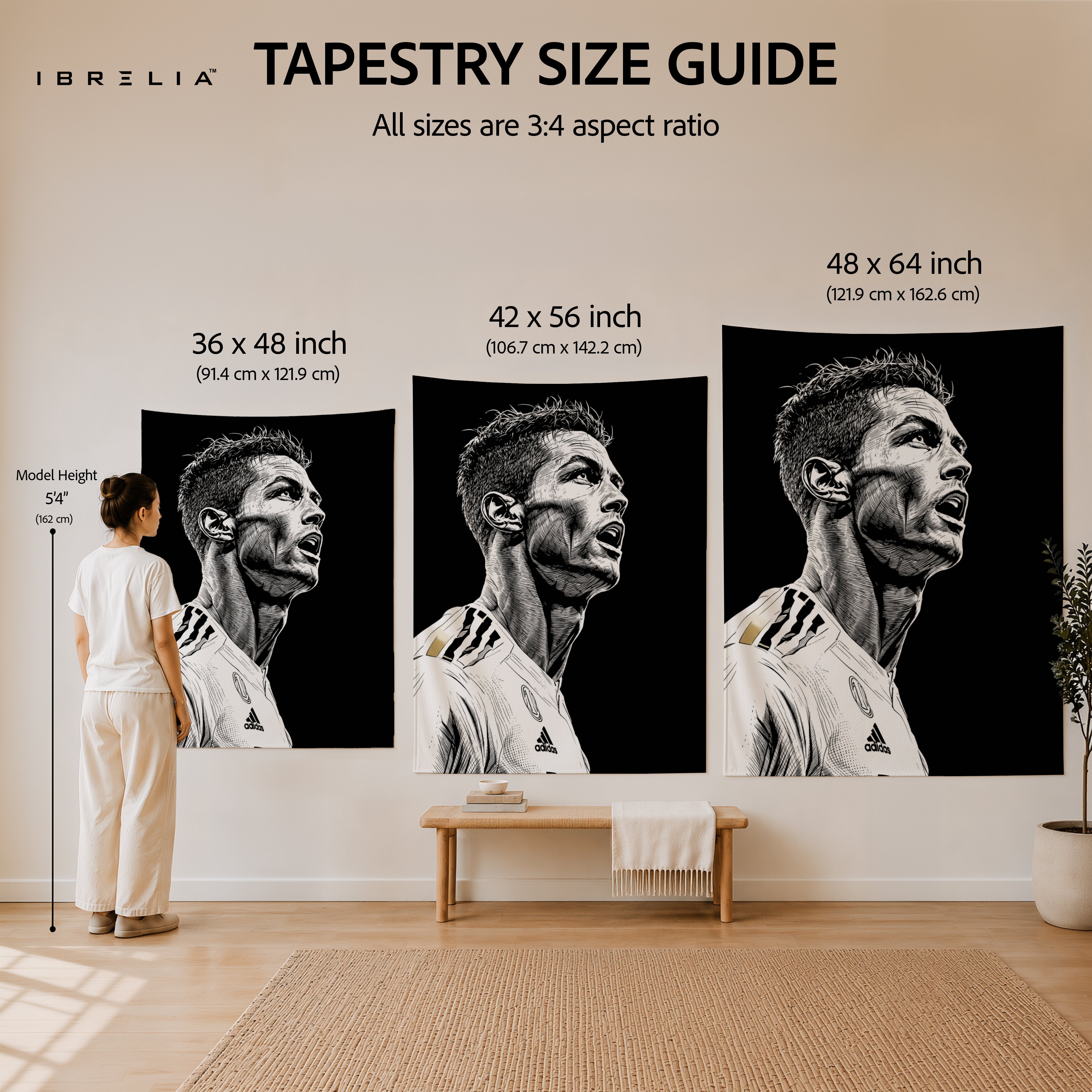 Cristiano Ronaldo Monochrome Wall Tapestry | Premium Heavyweight Jute Fabric Wall Hanging