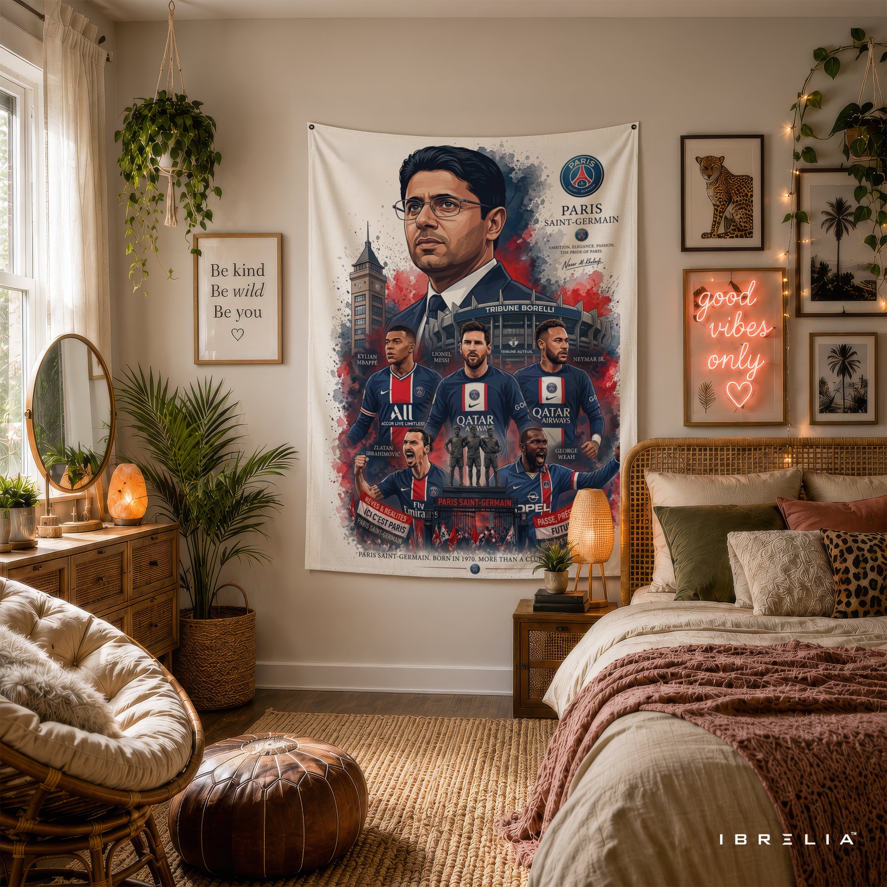 Nasser Al-Khelaifi Paris Saint-Germain Legend Wall Tapestry | Premium Heavyweight Jute Fabric Wall Hanging