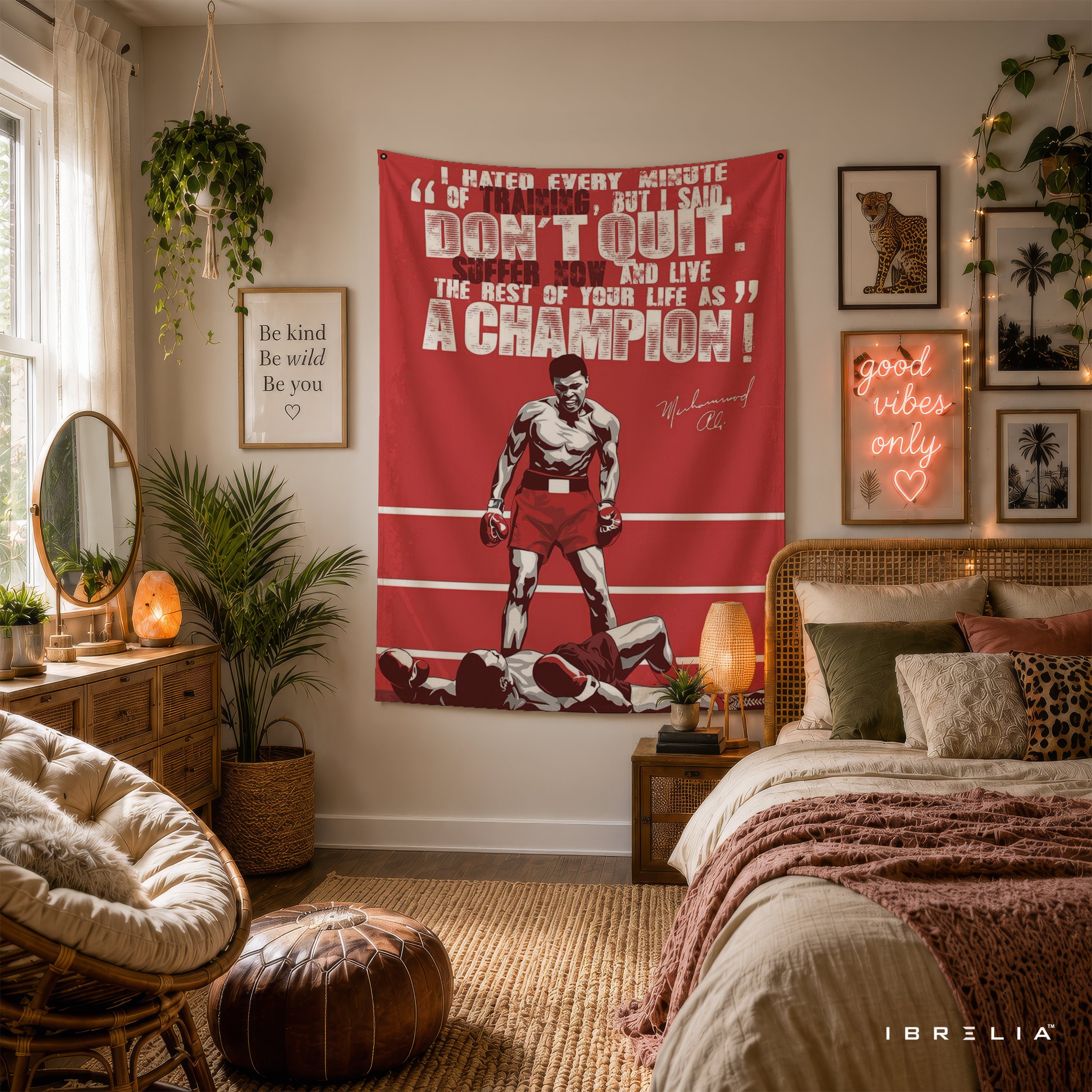 Muhammad Ali Champion Mindset Wall Tapestry | Premium Heavyweight Jute Fabric Wall Hanging