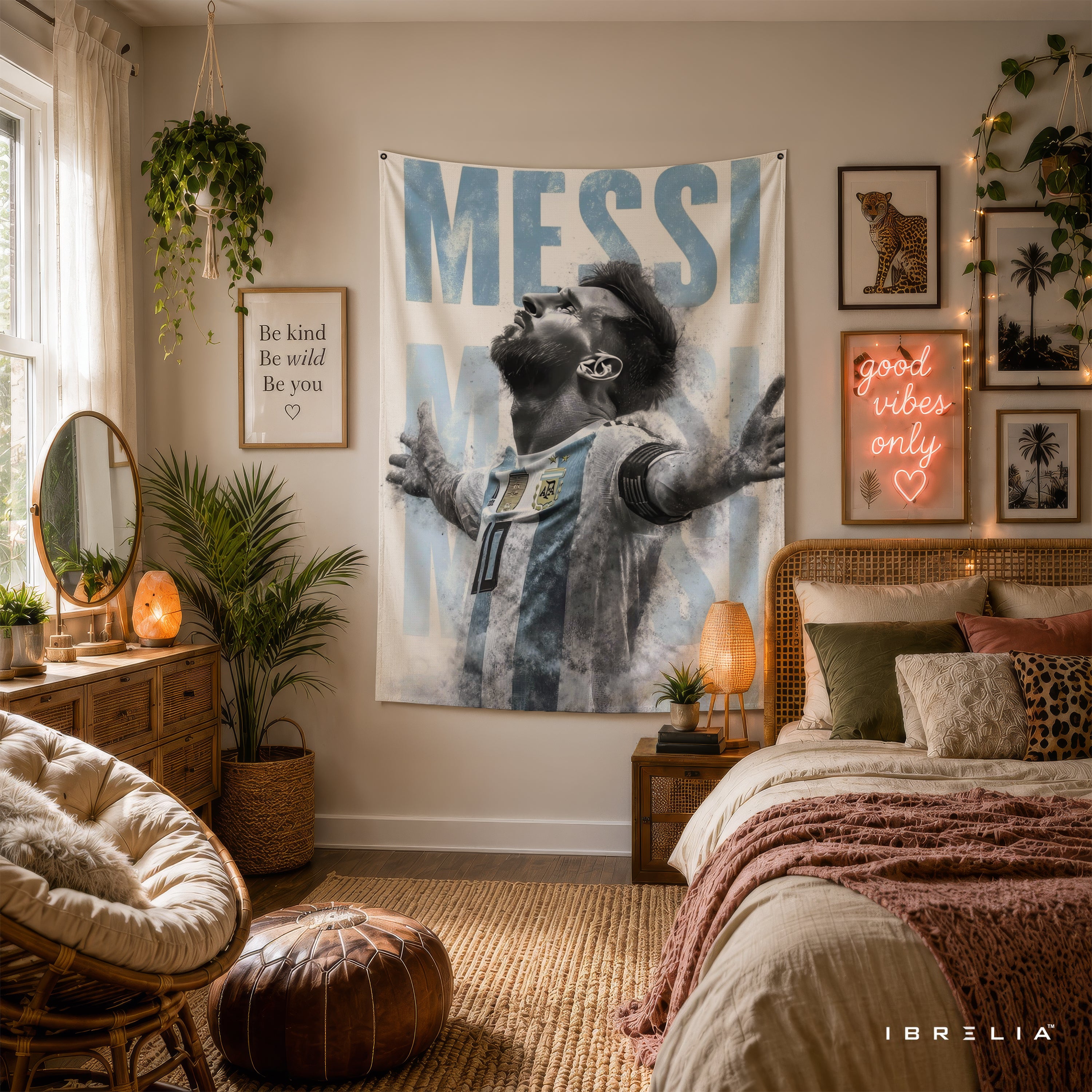 Lionel Messi Argentina Wall Tapestry | Premium Heavyweight Jute Fabric Wall Hanging