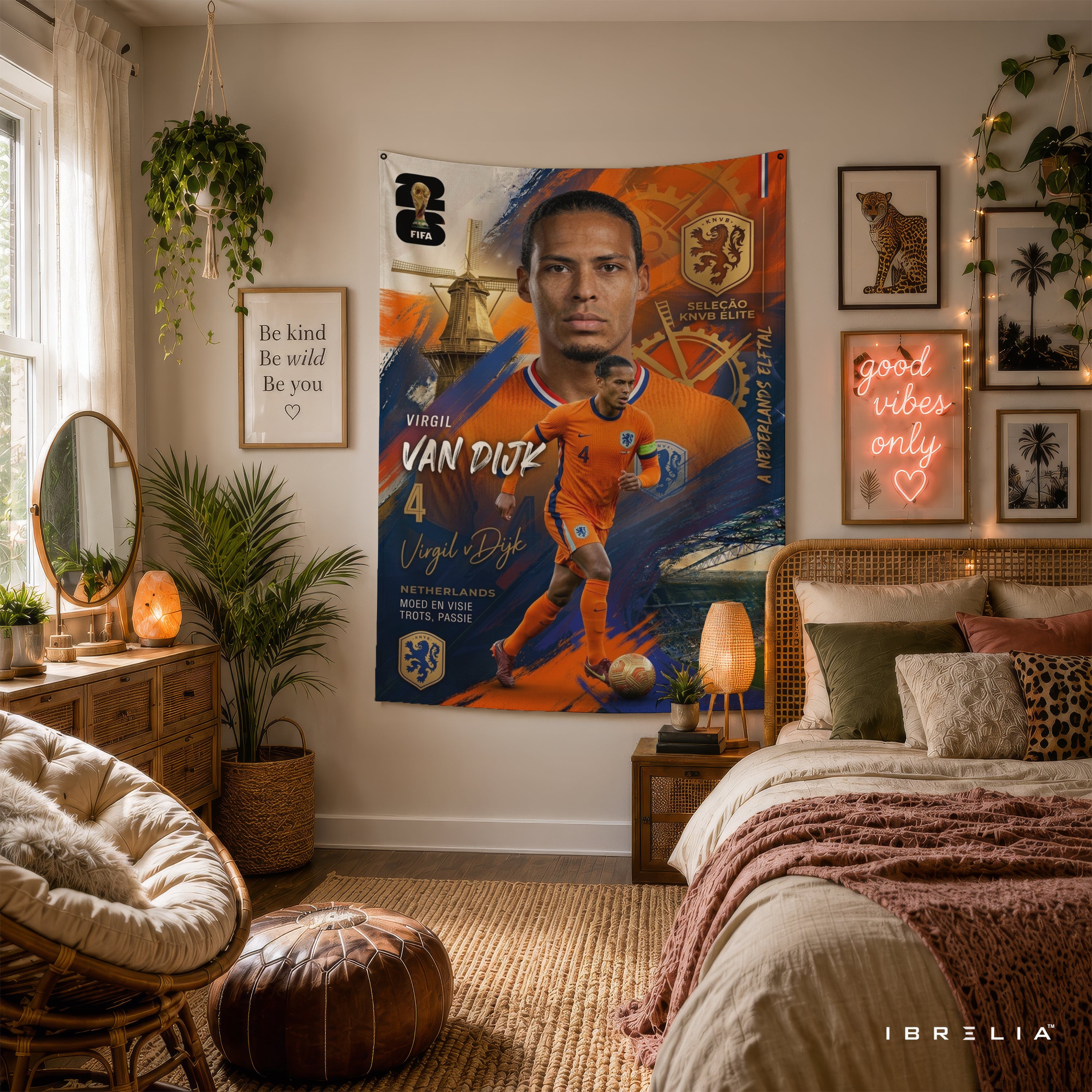 Virgil van Dijk Netherlands Champion Edition Wall Tapestry | Premium Heavyweight Jute Fabric Wall Hanging
