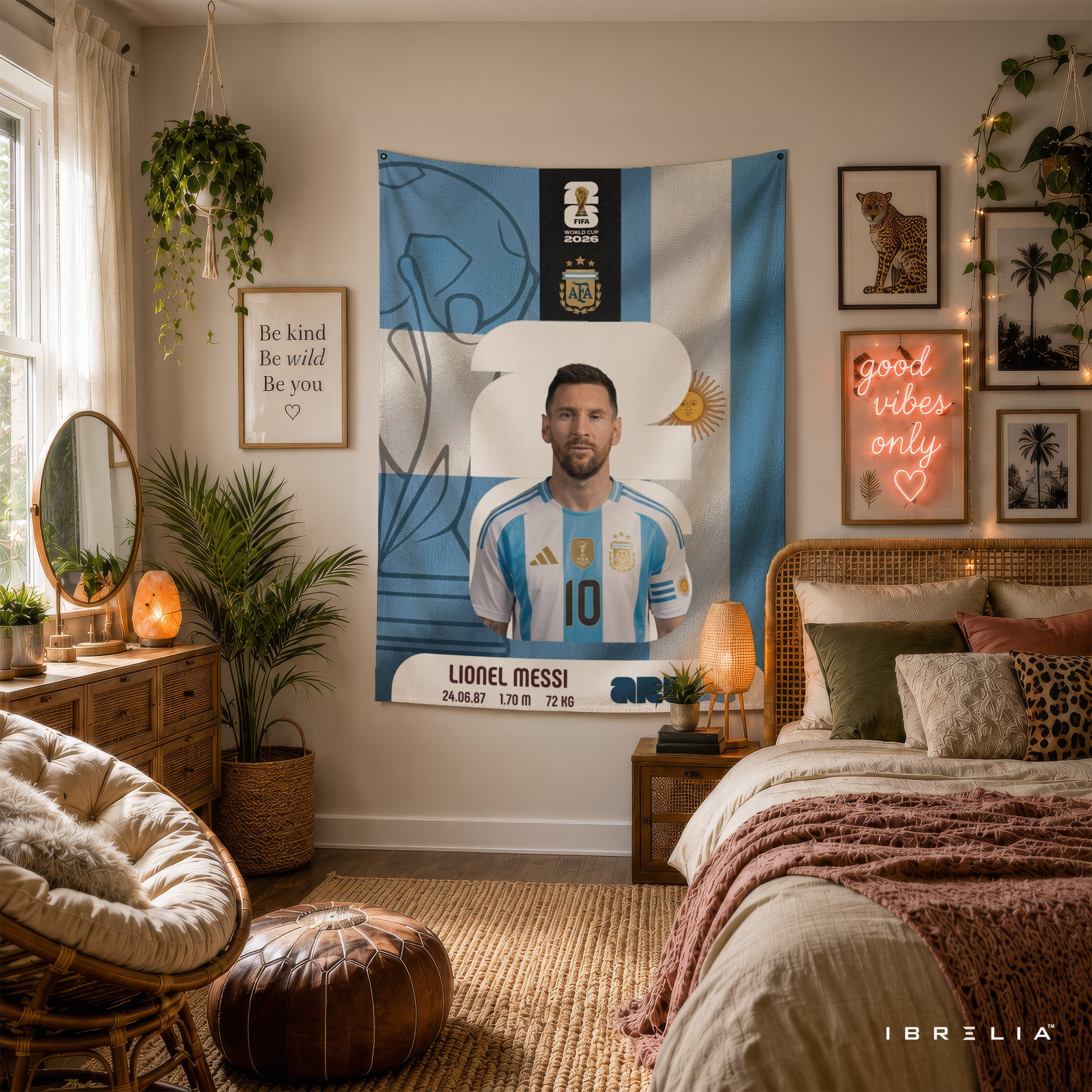 Lionel Messi Argentina World Cup 2026 Wall Tapestry | Premium Heavyweight Jute Fabric Wall Hanging
