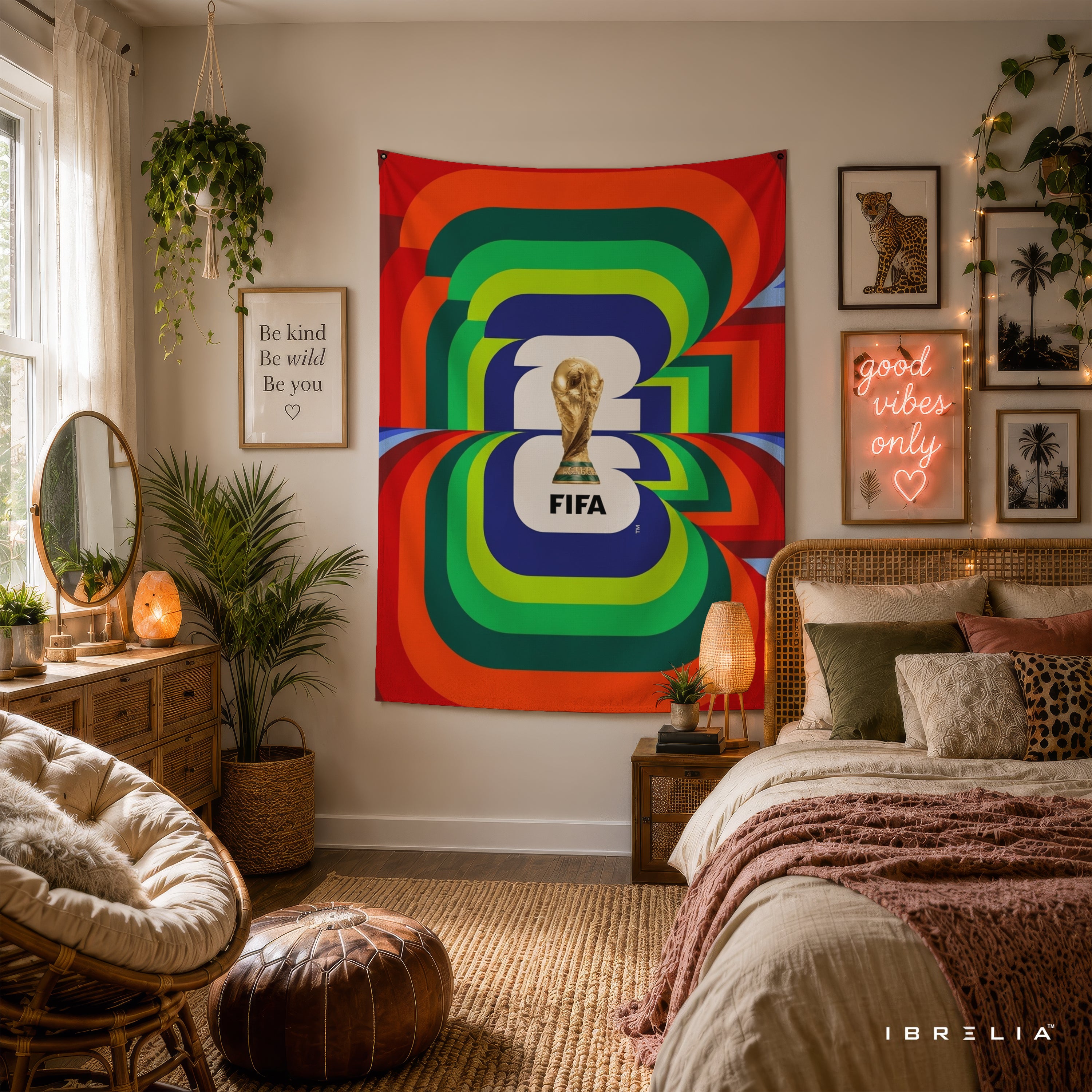 FIFA World Cup 2026 Vibrant Emblem Wall Tapestry | Premium Heavyweight Jute Fabric Wall Hanging