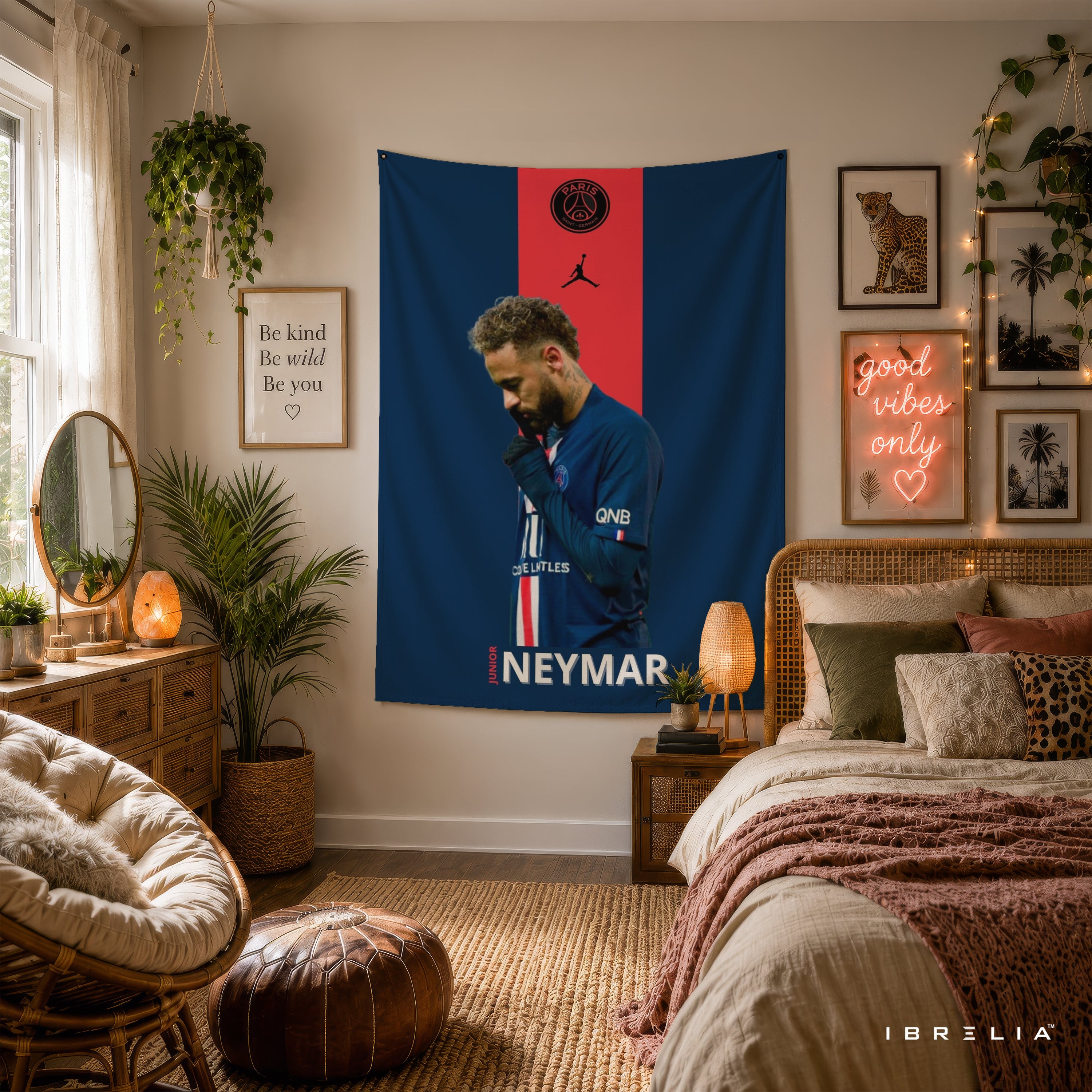 Neymar PSG Minimalist Wall Tapestry | Premium Heavyweight Jute Fabric Wall Hanging