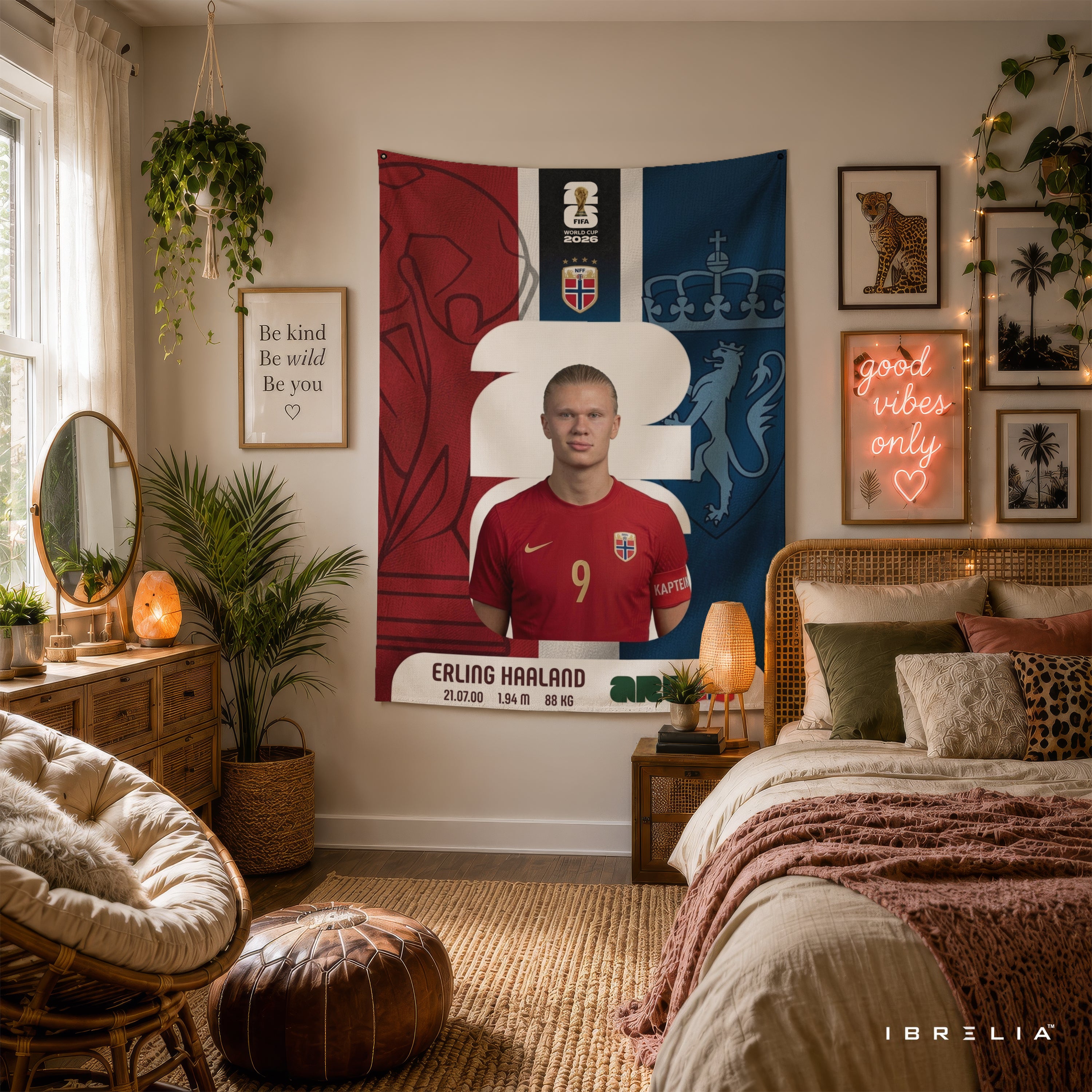 Erling Haaland Norway World Cup 2026 Wall Tapestry | Premium Heavyweight Jute Fabric Wall Hanging