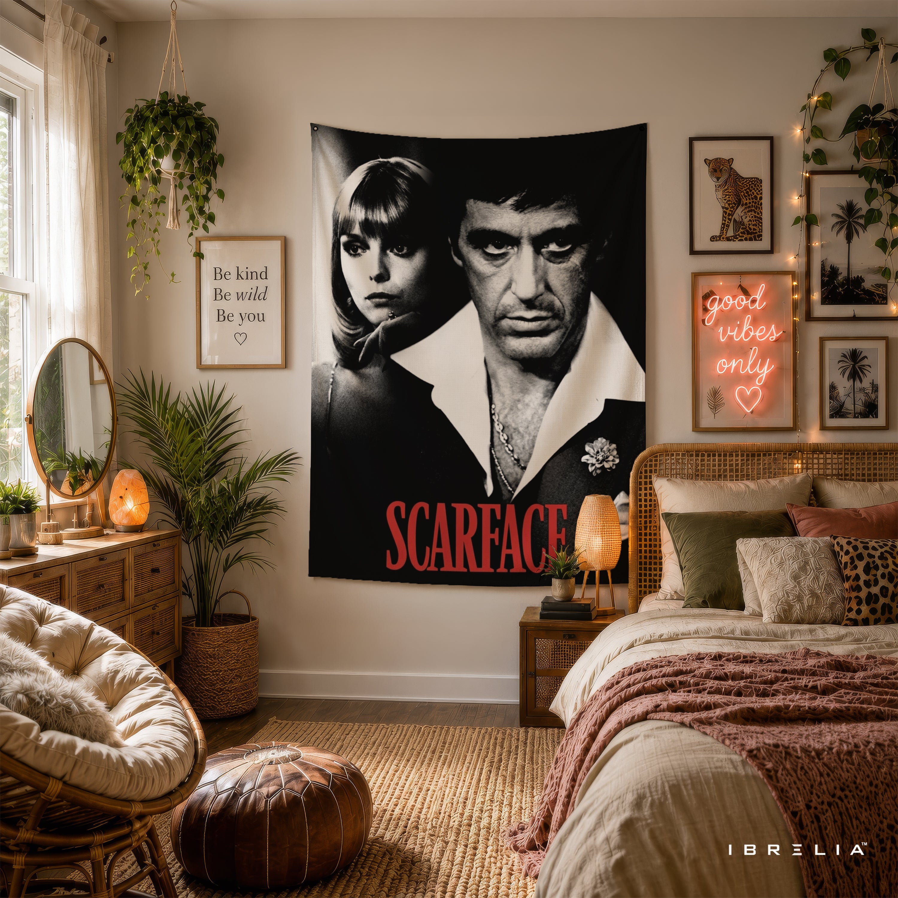 Scarface Tony Montana & Elvira Wall Tapestry – Premium Movie Wall Hanging & Home Decor in Pakistan