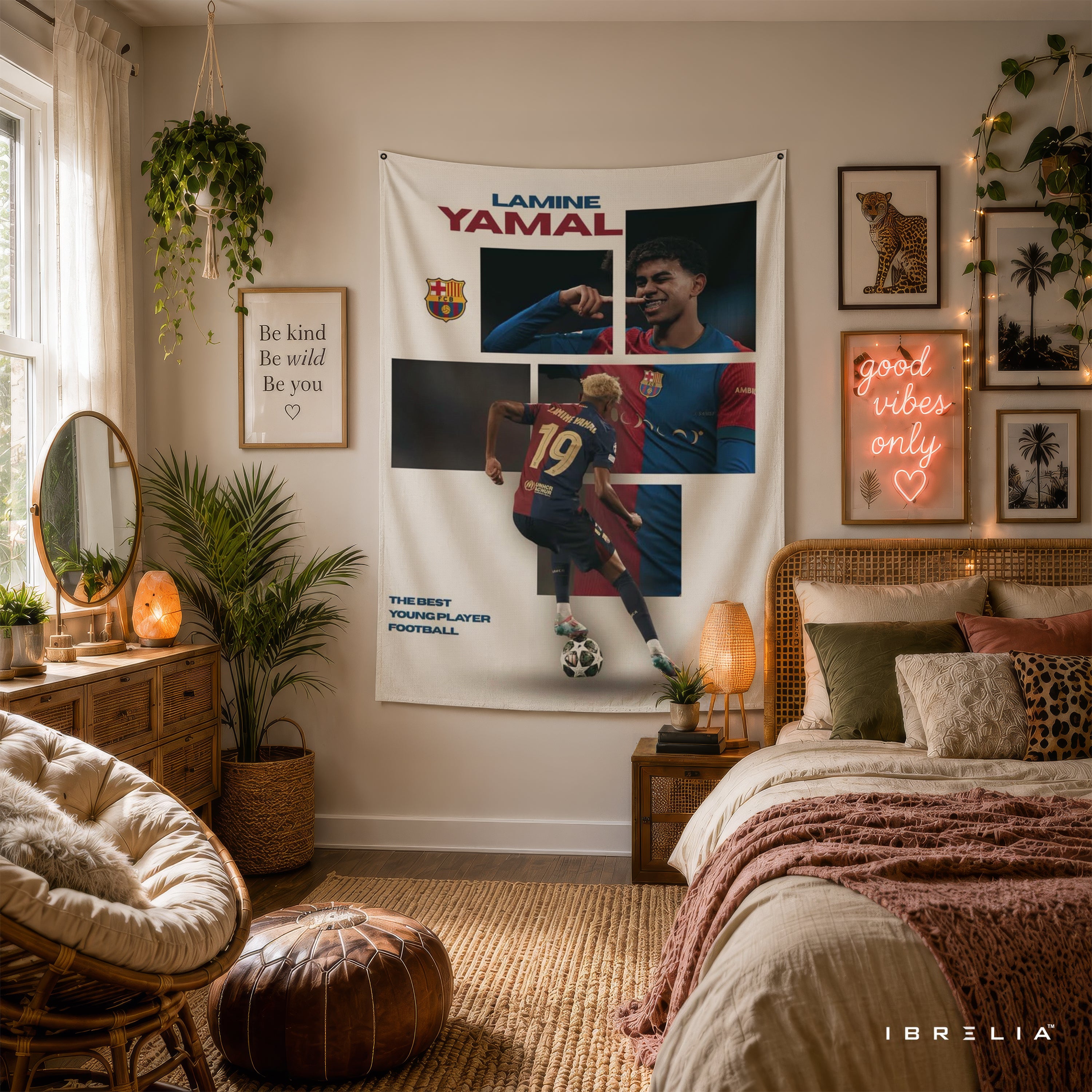 Lamine Yamal FC Barcelona Collage Wall Tapestry | Premium Heavyweight Jute Fabric Wall Hanging