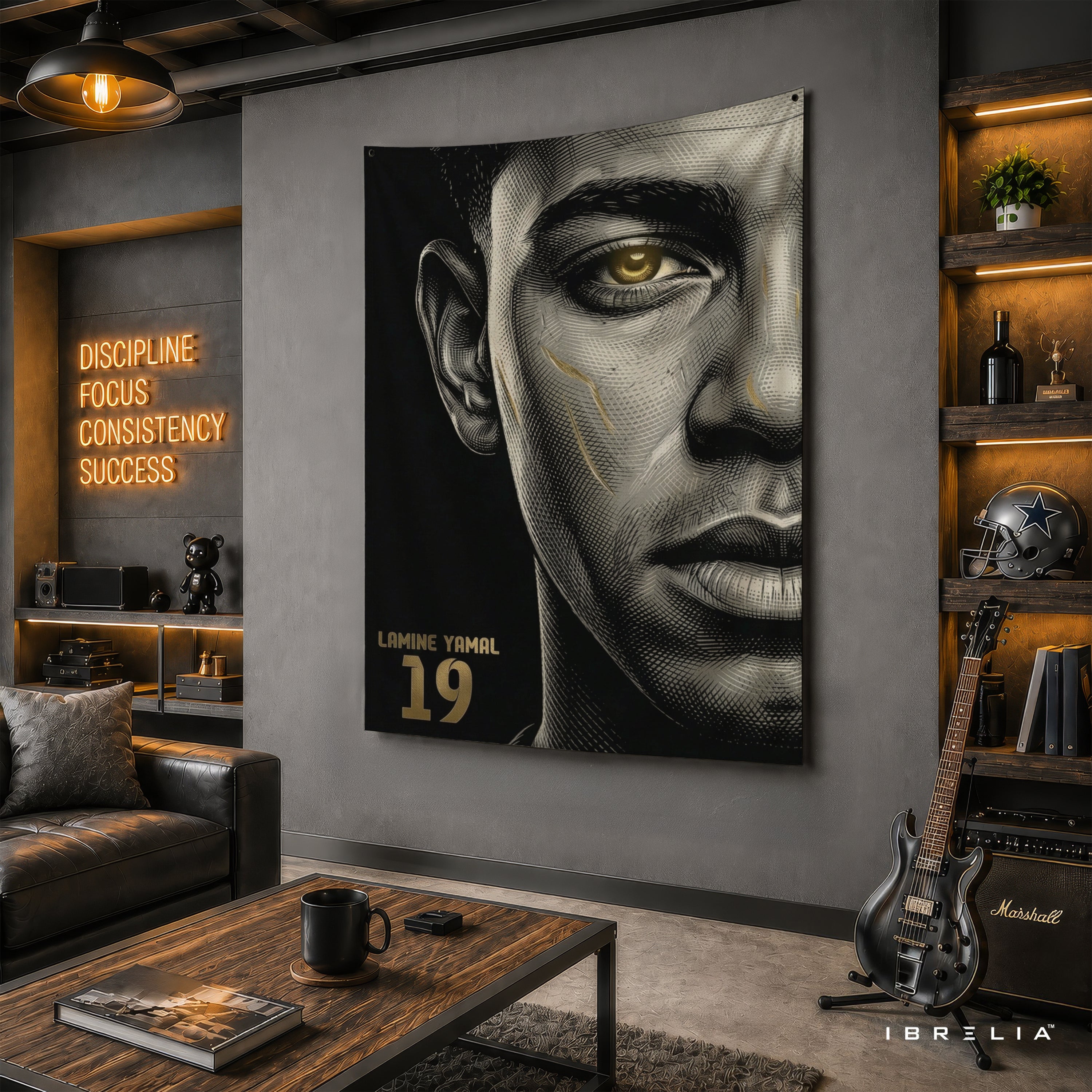 Lamine Yamal Minimalist Portrait Wall Tapestry | Premium Heavyweight Jute Fabric Wall Hanging