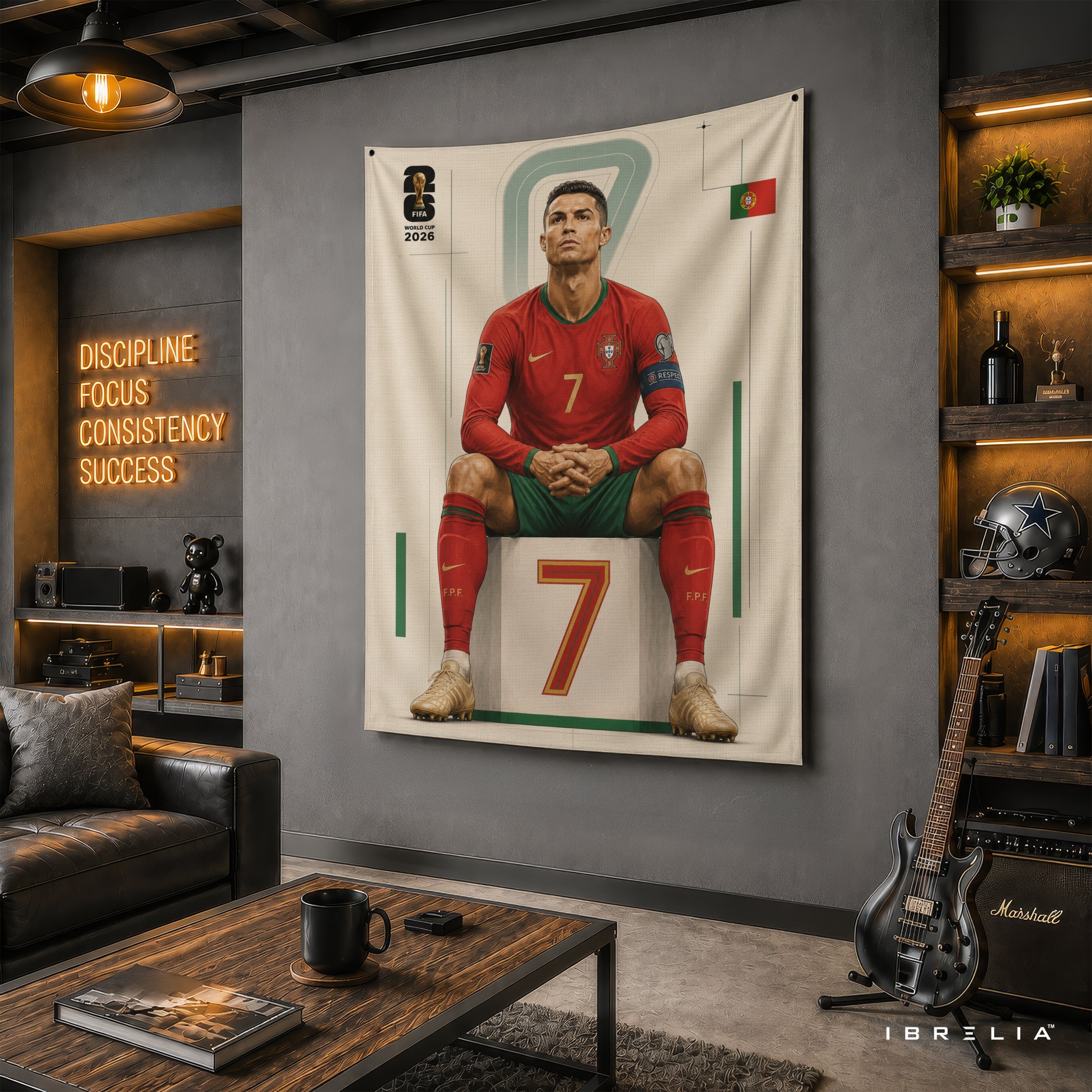 Cristiano Ronaldo Portugal 2026 Wall Tapestry | Premium Heavyweight Jute Fabric Wall Hanging