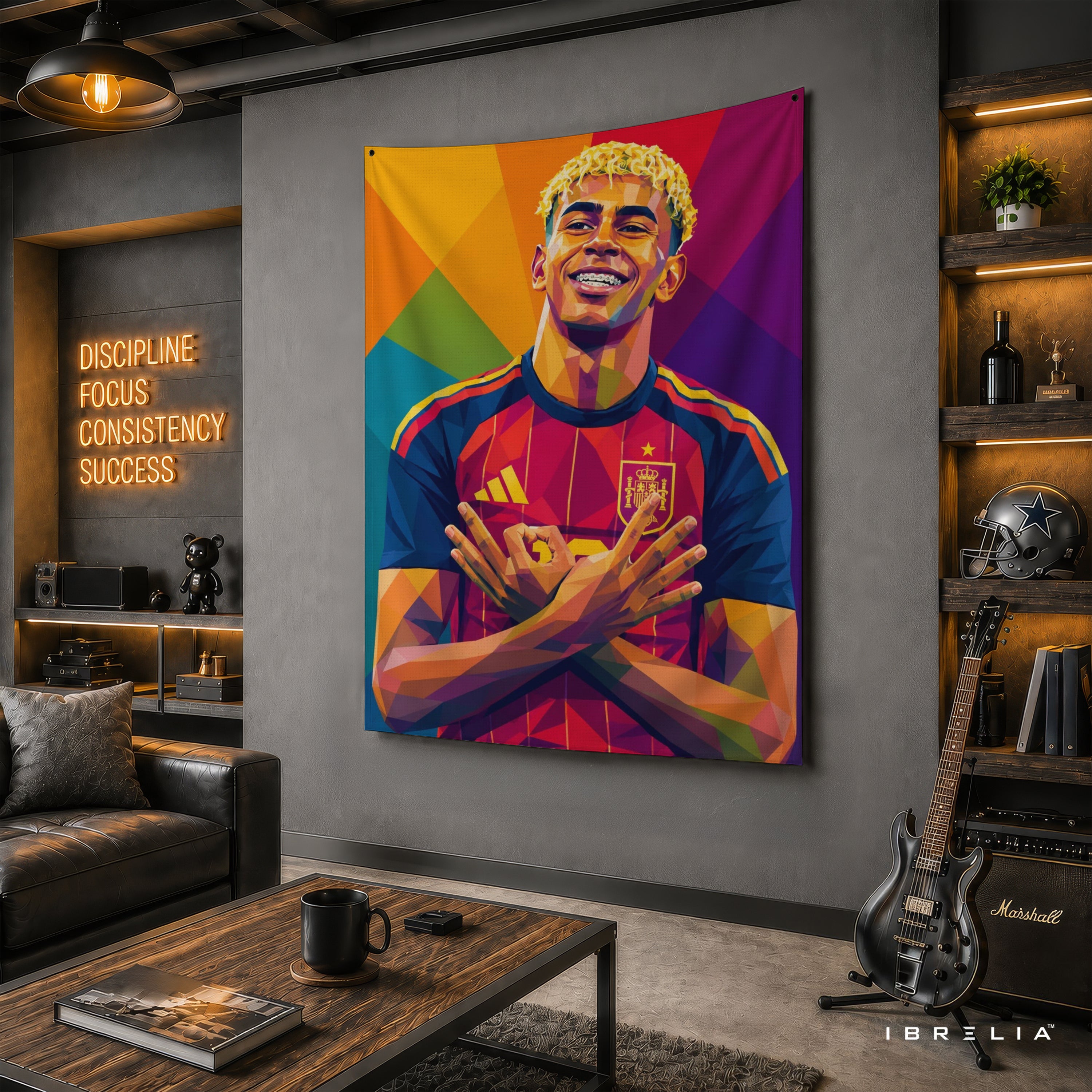 Lamine Yamal Spain Geometric Art Wall Tapestry | Premium Heavyweight Jute Fabric Wall Hanging
