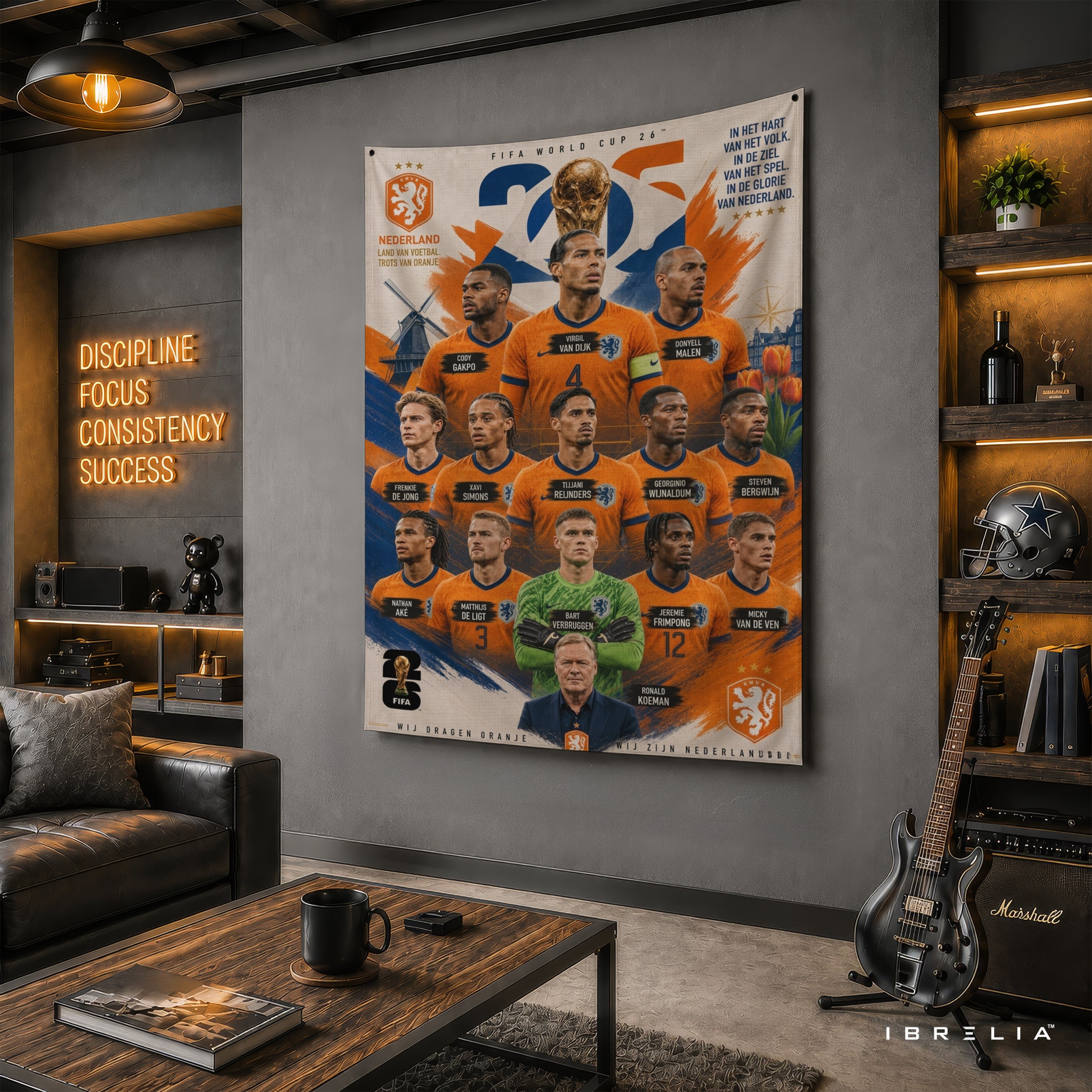 Netherlands National Football Team Legends Wall Tapestry | Premium Heavyweight Jute Fabric Wall Hanging
