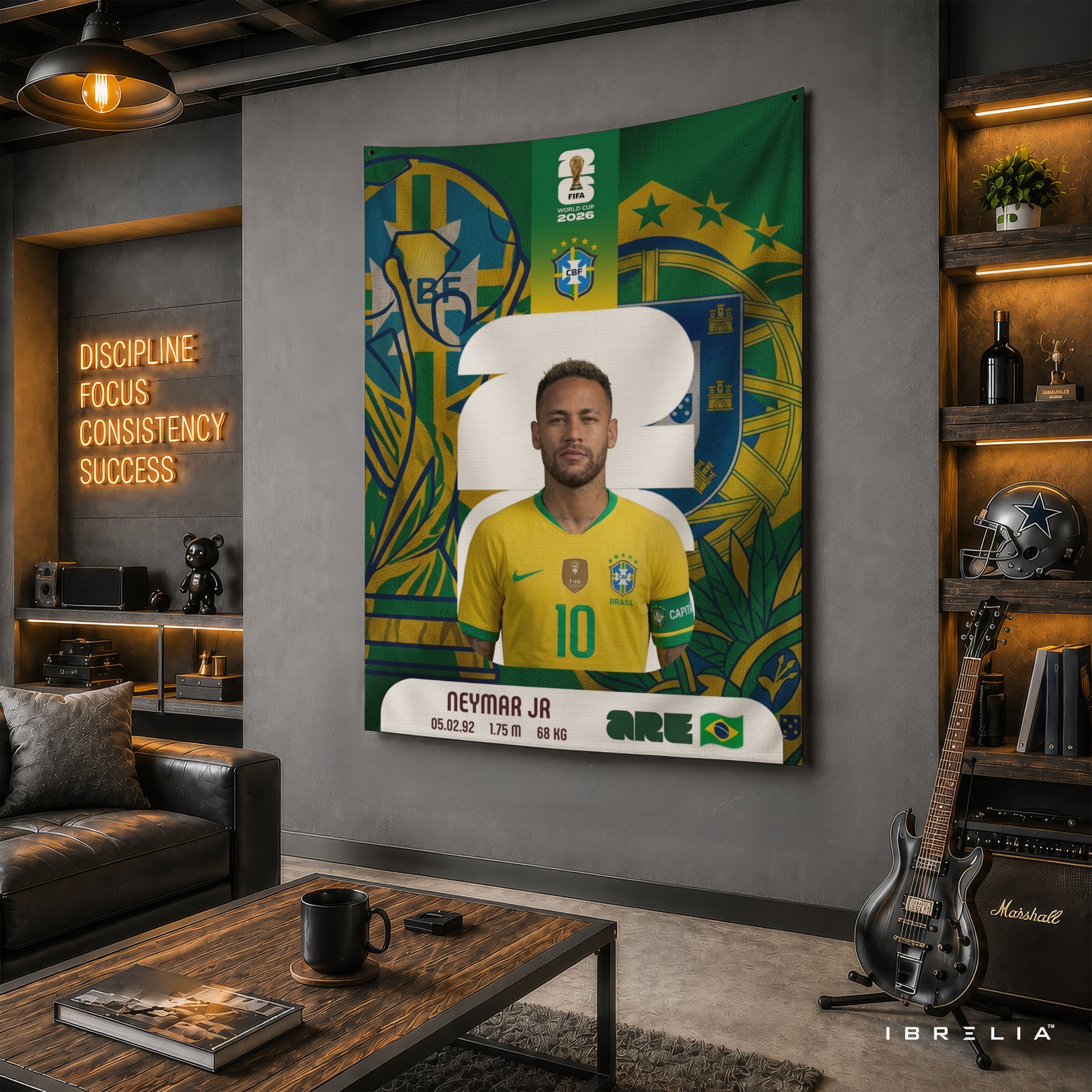 Neymar Jr Brazil Number 10 Wall Tapestry | Premium Heavyweight Jute Fabric Wall Hanging