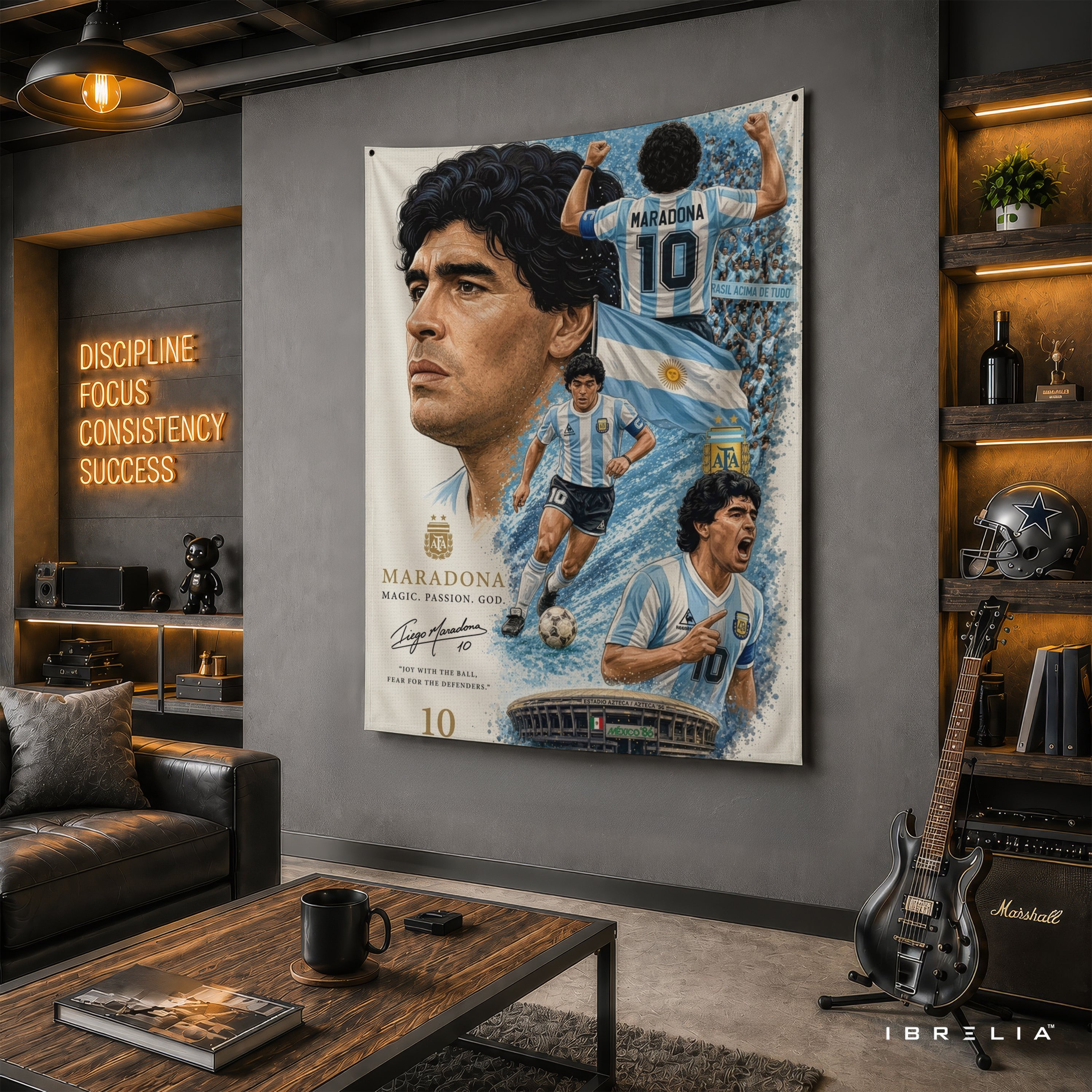 Diego Maradona Argentina Legend Wall Tapestry | Premium Heavyweight Jute Fabric Wall Hanging