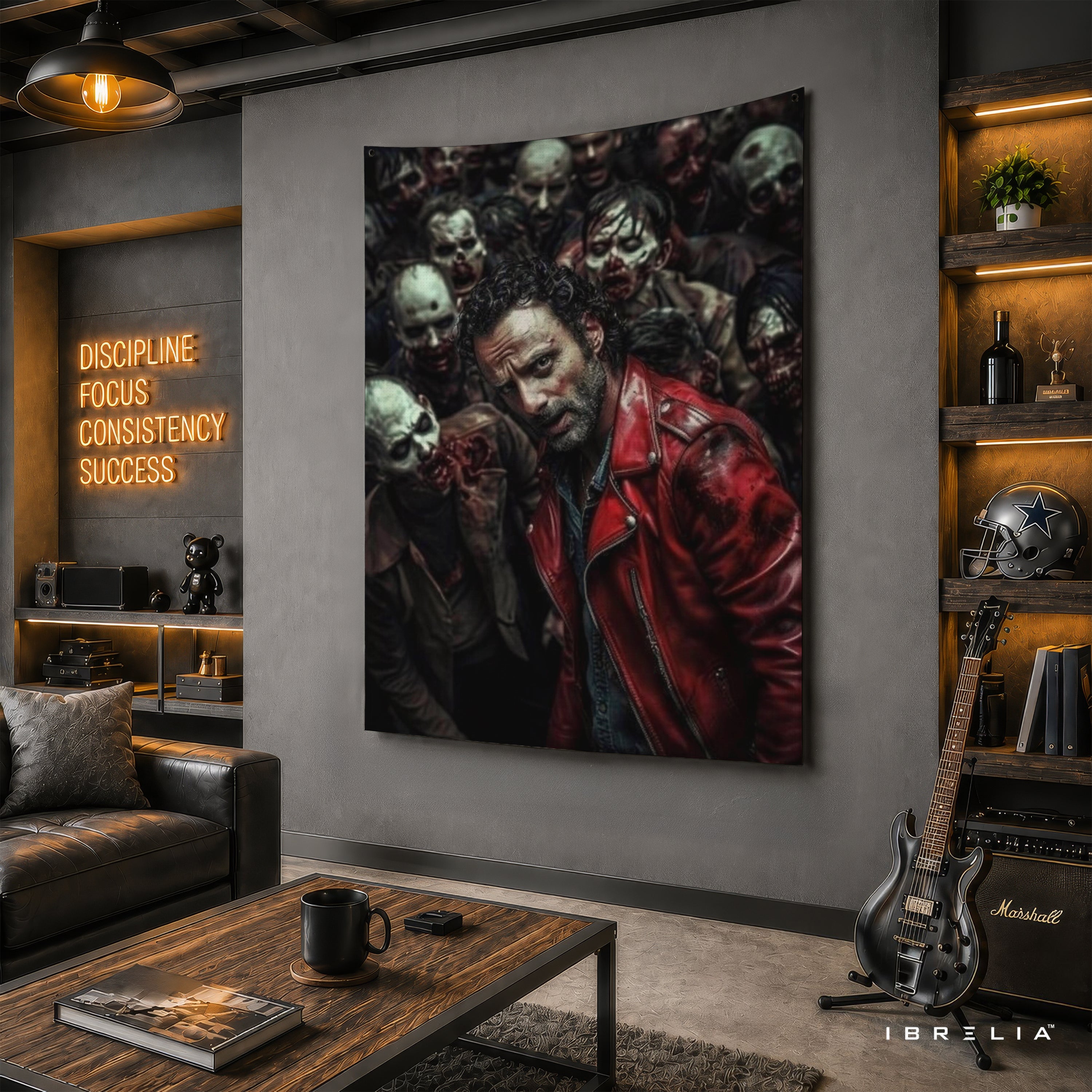 Rick Grimes Walker Horde The Walking Dead Wall Tapestry | Premium Heavyweight Jute Fabric Wall Hanging