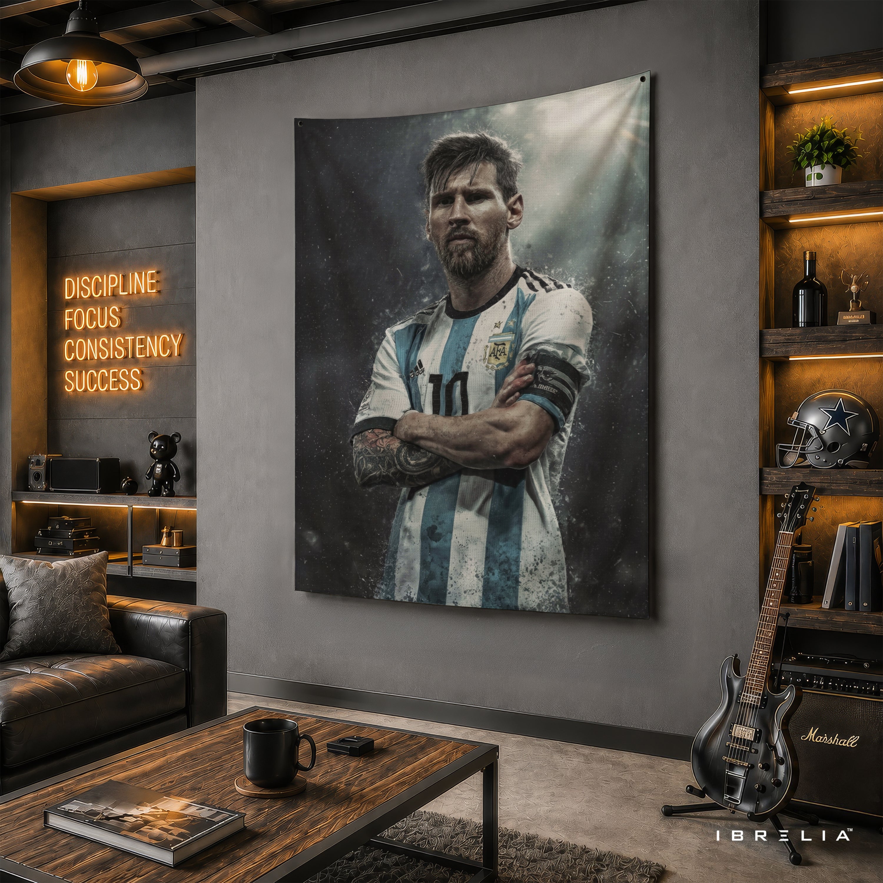 Lionel Messi Argentina Captain Wall Tapestry | Premium Heavyweight Jute Fabric Wall Hanging