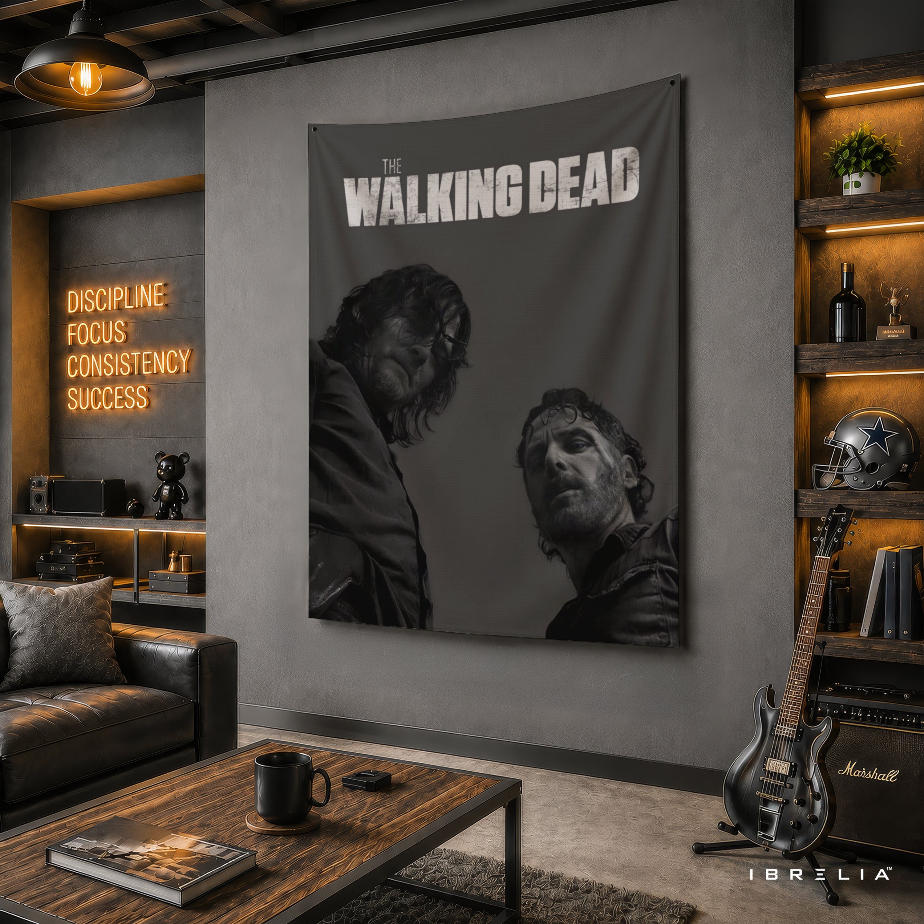 Rick Grimes & Daryl Dixon The Walking Dead Wall Tapestry | Premium Heavyweight Jute Fabric Wall Hanging