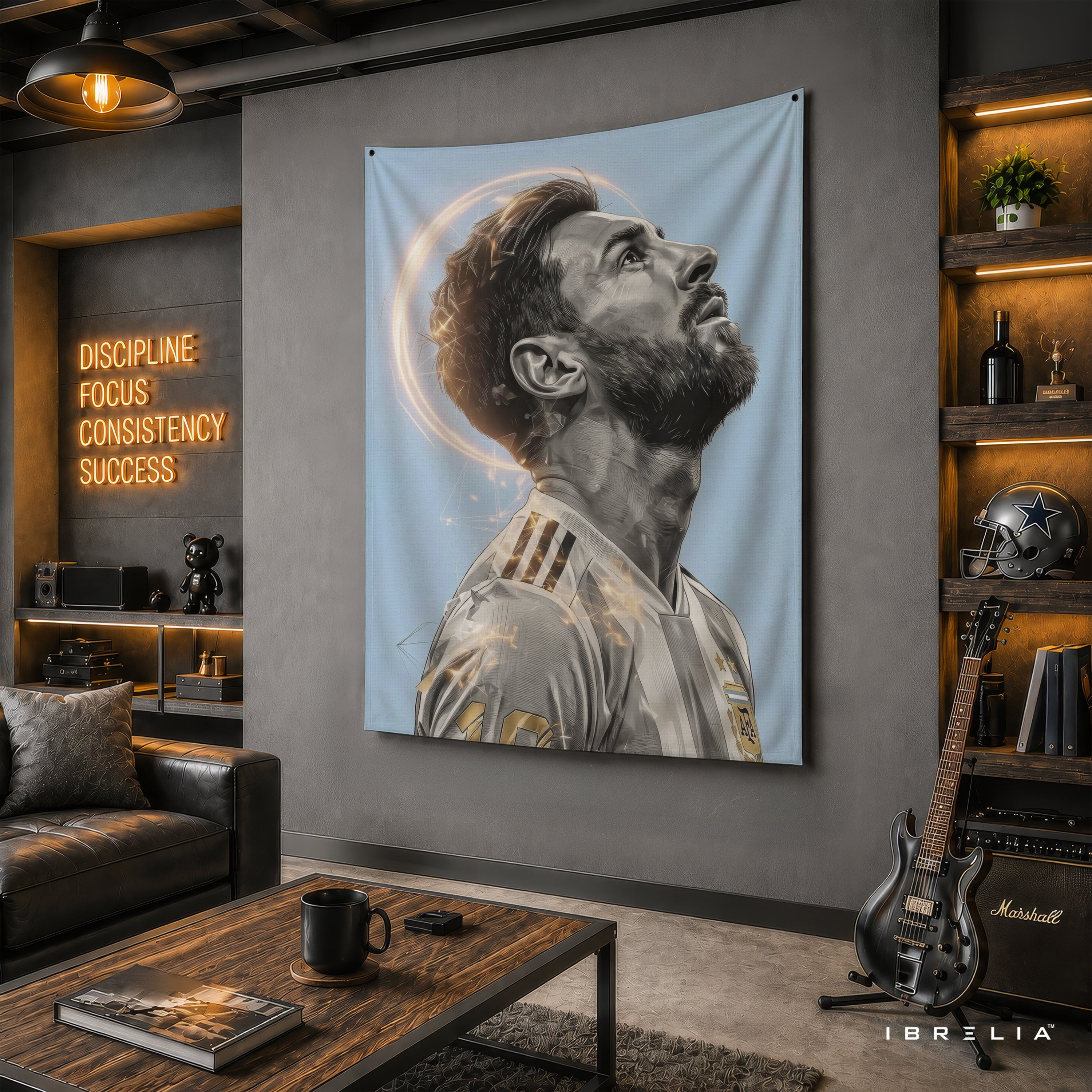 Lionel Messi Divine Aura Wall Tapestry | Premium Heavyweight Jute Fabric Wall Hanging