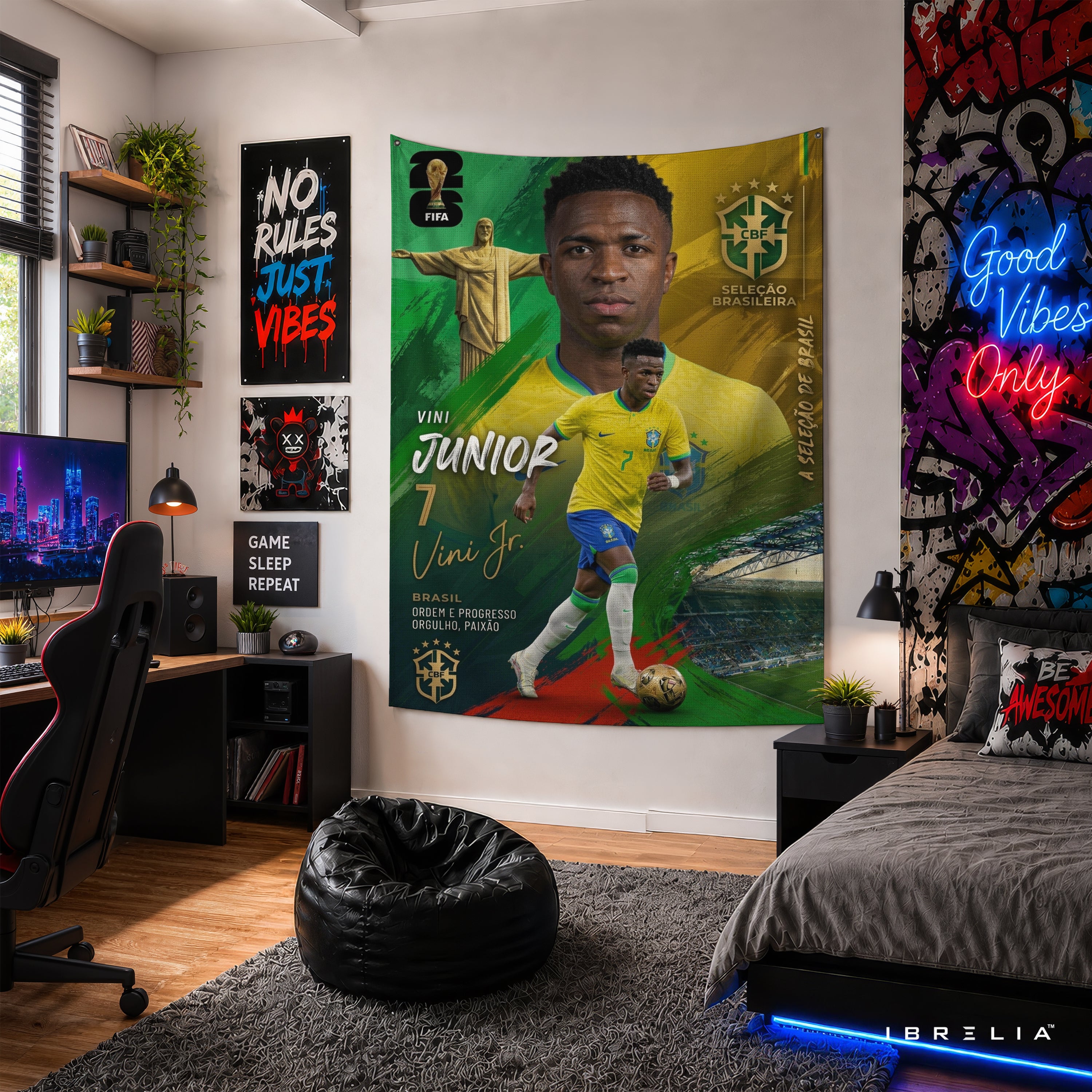 Vinícius Júnior Brazil Champion Edition Wall Tapestry | Premium Heavyweight Jute Fabric Wall Hanging