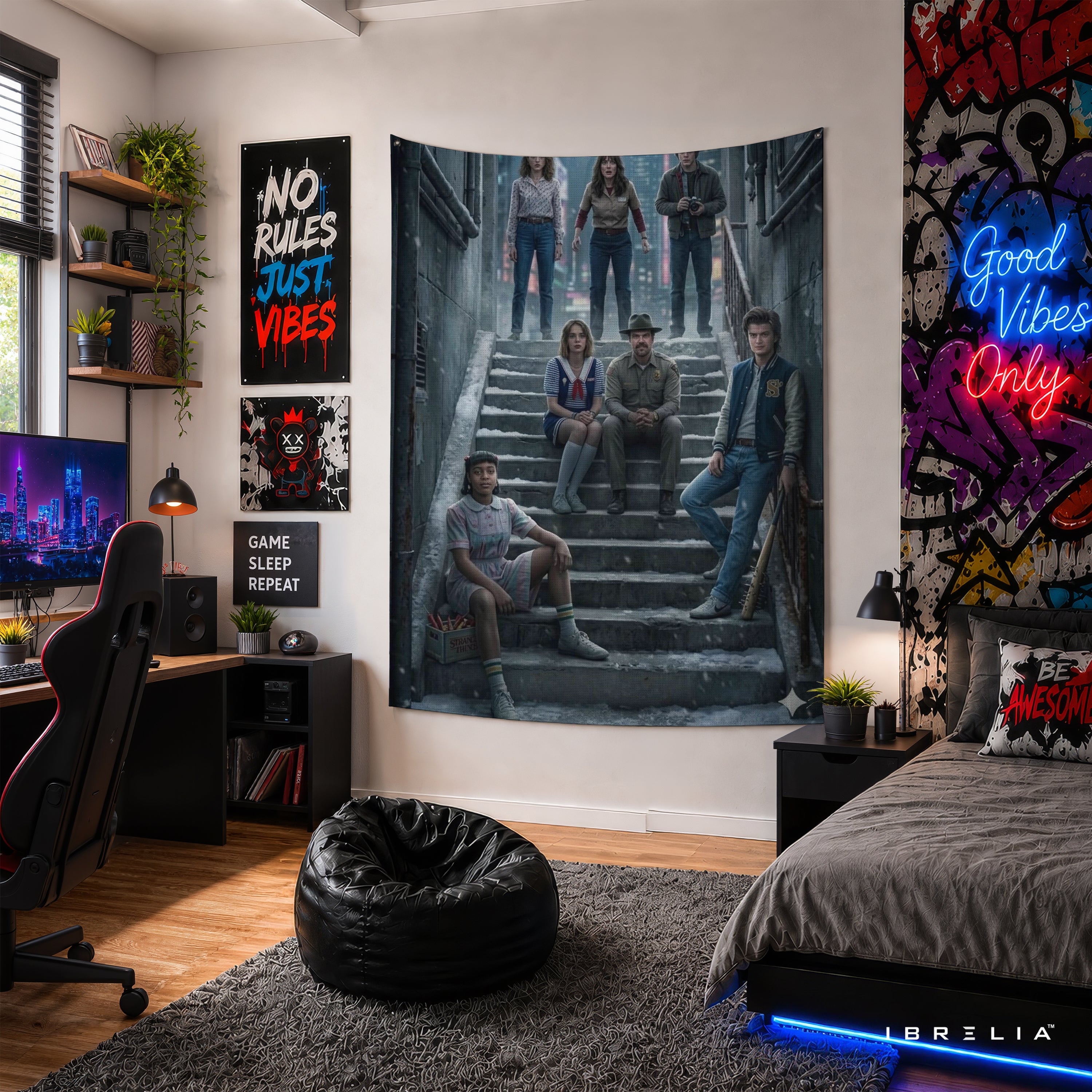 Stranger Things Ensemble Cast Wall Tapestry – Hawkins Adventure Wall Hanging