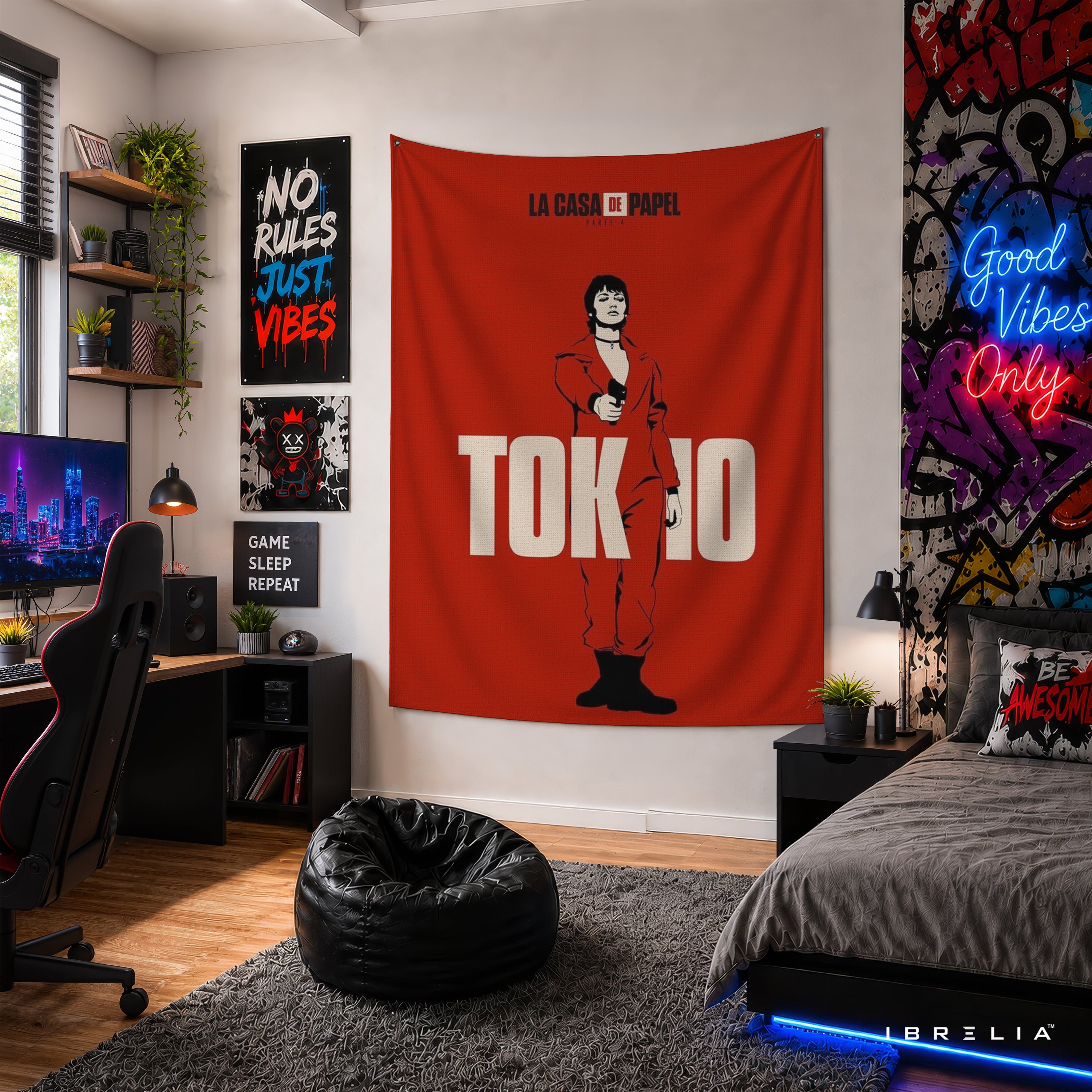 Tokyo Minimalist Wall Tapestry | Premium Heavyweight Jute Fabric Wall Hanging