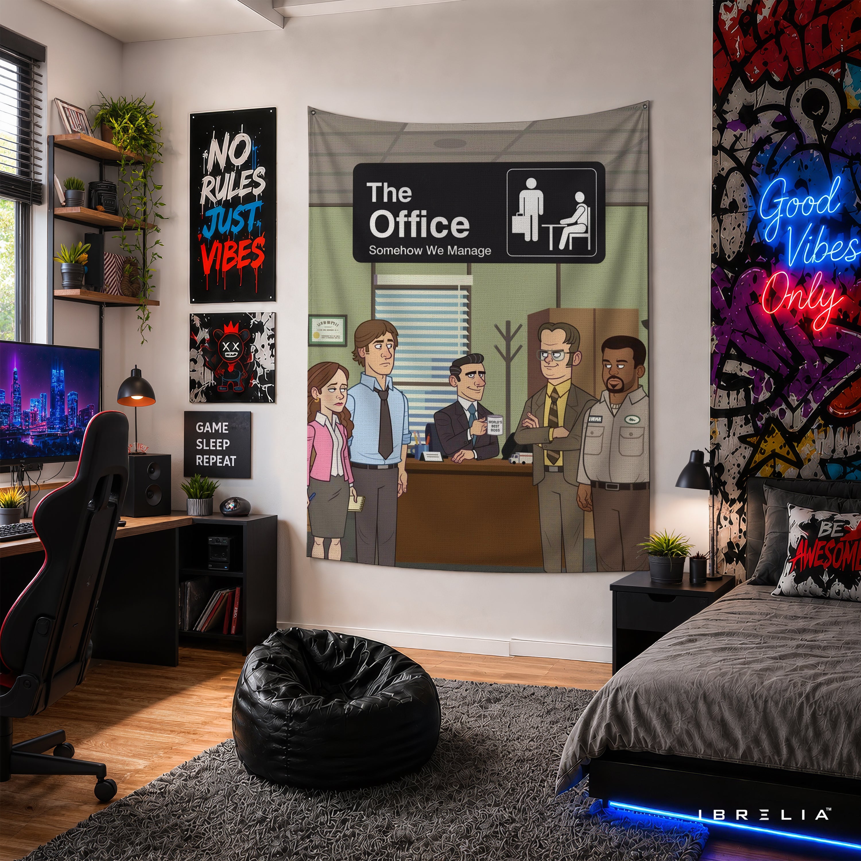 The Office Somehow We Manage Wall Tapestry | Premium Heavyweight Jute Fabric Wall Hanging