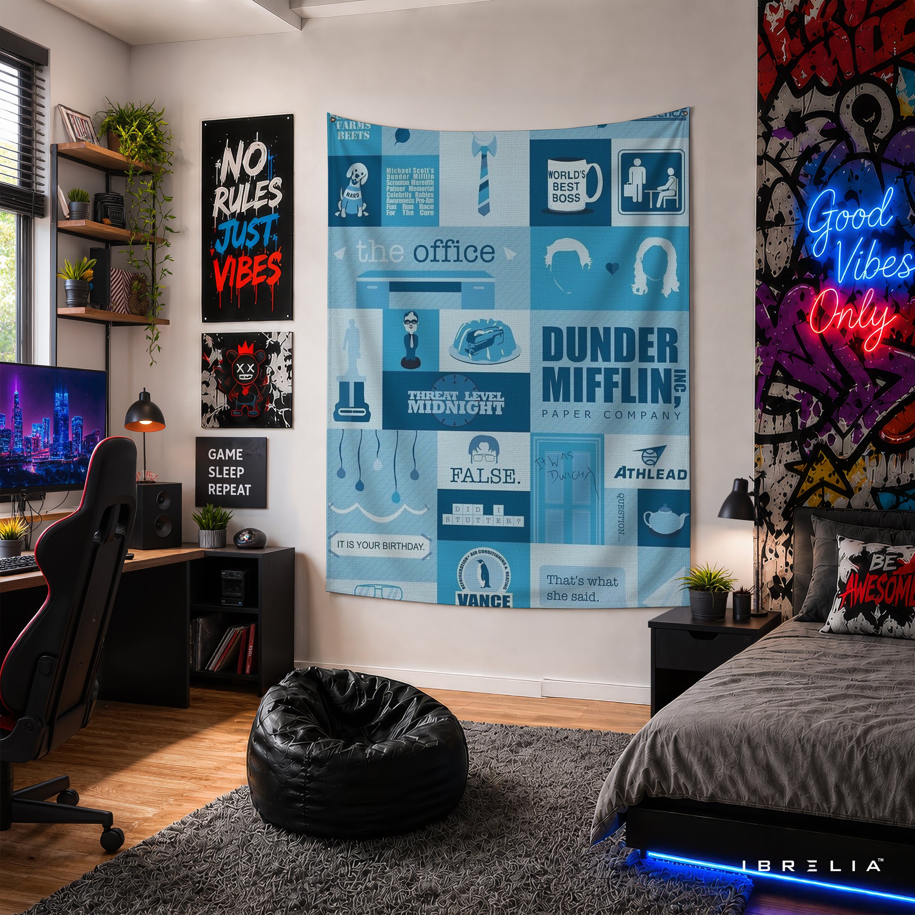 The Office Icons Collage Wall Tapestry | Premium Heavyweight Jute Fabric Wall Hanging