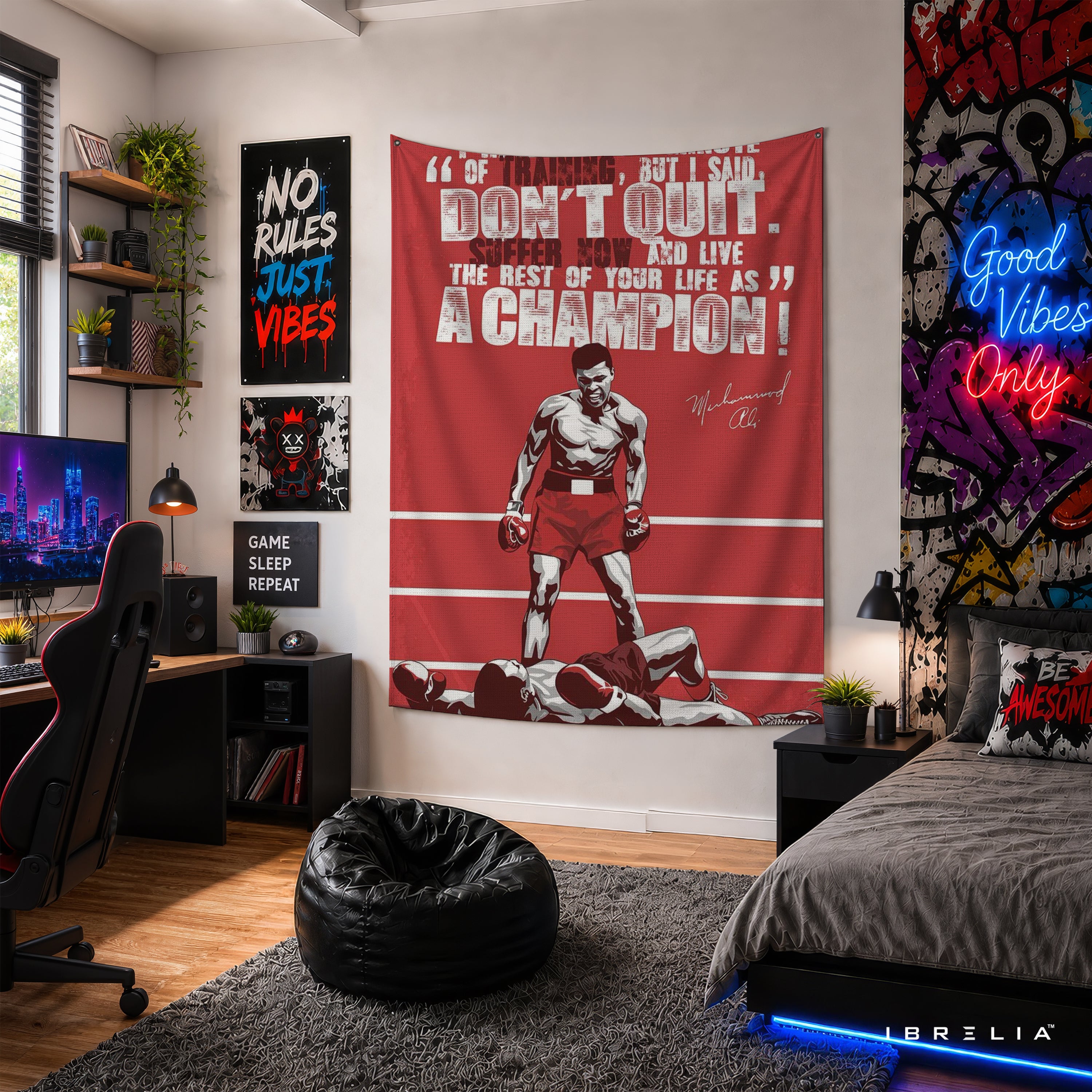 Muhammad Ali Champion Mindset Wall Tapestry | Premium Heavyweight Jute Fabric Wall Hanging