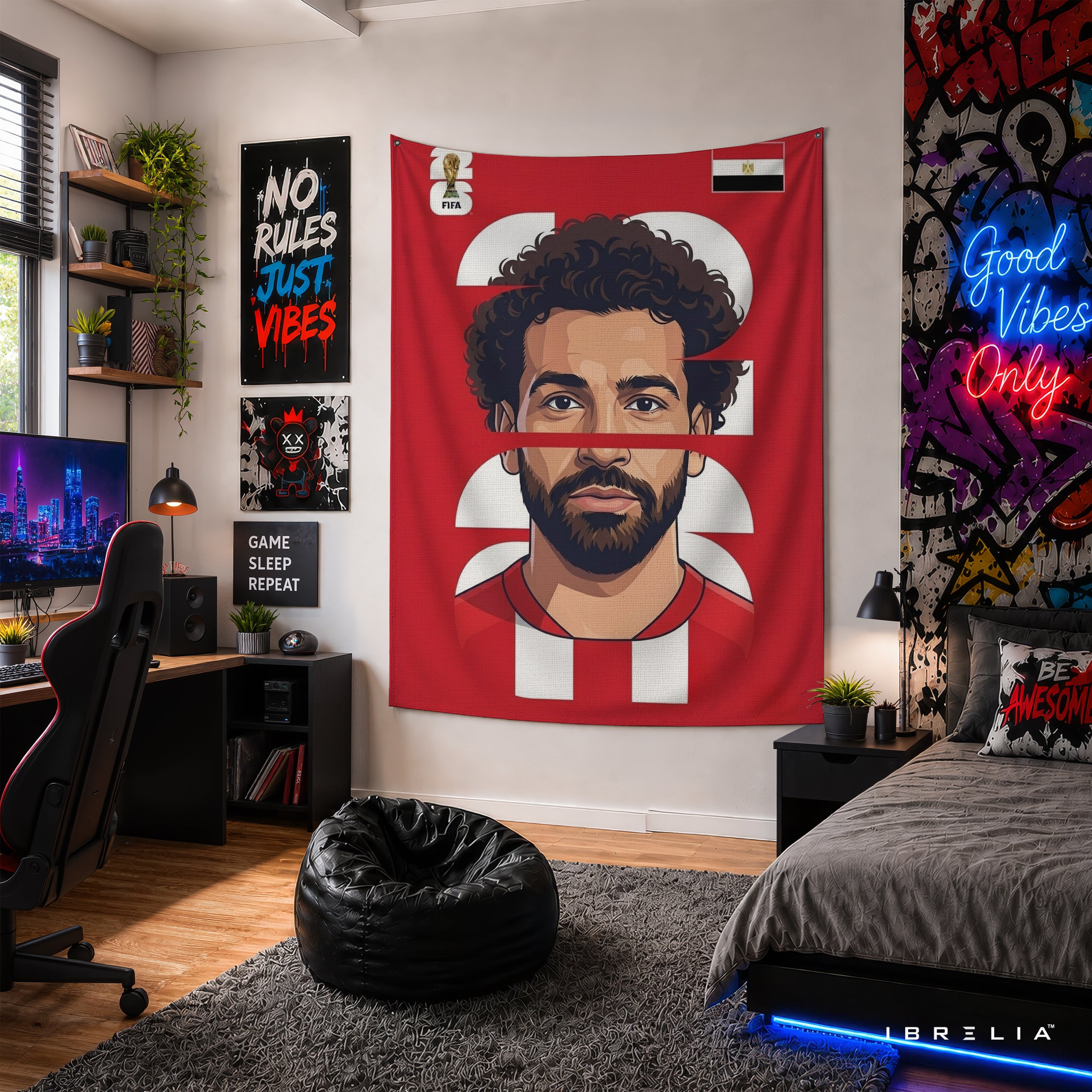 Mohamed Salah Egypt Minimal Portrait Wall Tapestry | Premium Heavyweight Jute Fabric Wall Hanging