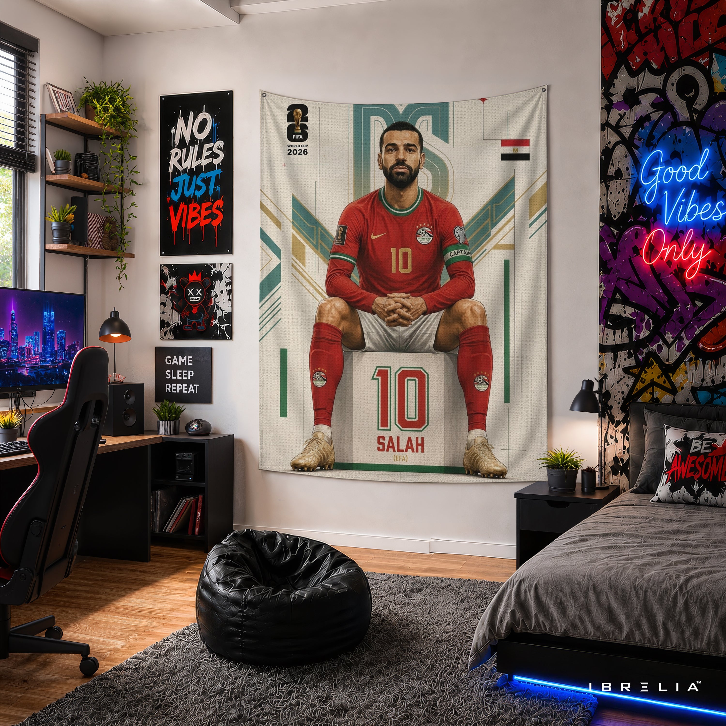 Mohamed Salah Egypt 2026 Wall Tapestry | Premium Heavyweight Jute Fabric Wall Hanging