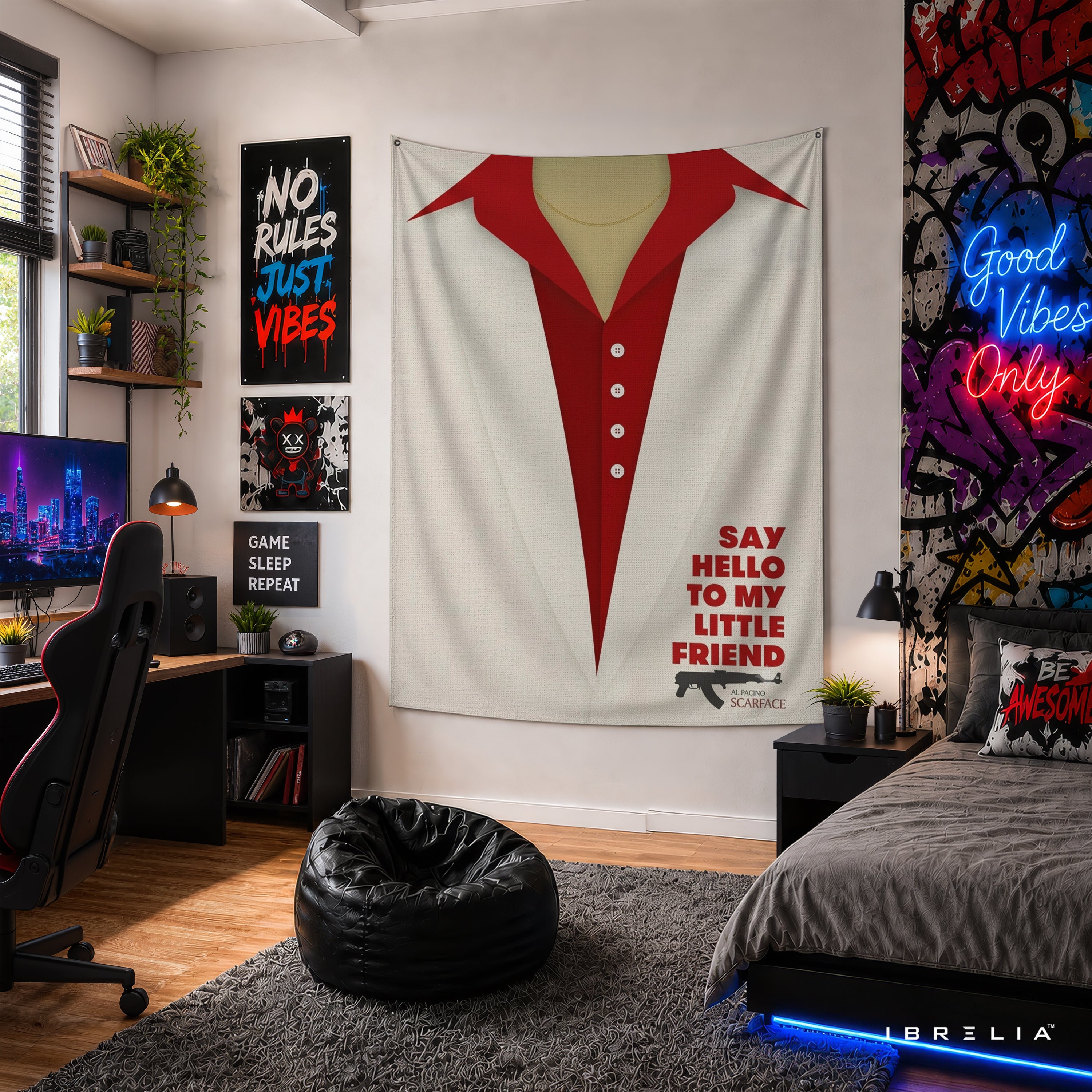 Scarface Minimalist Suit Wall Tapestry – Tony Montana Movie Wall Hanging & Home Decor in Pakistan