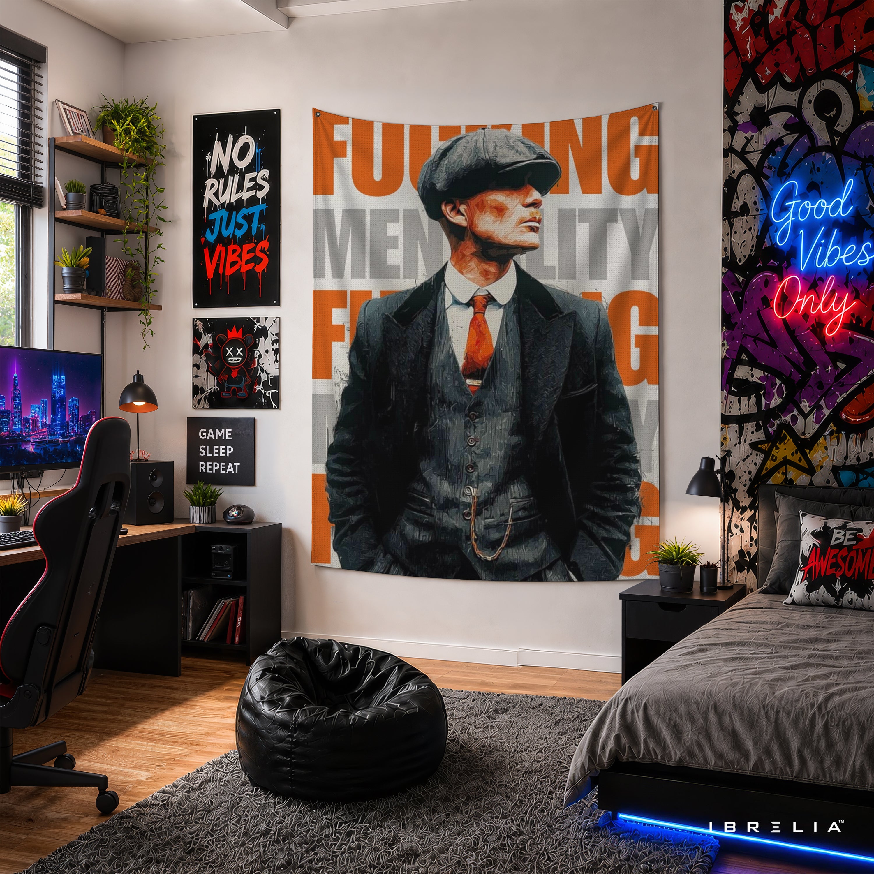Thomas Shelby F*ing Mentality Peaky Blinders Wall Tapestry | Premium Heavyweight Jute Fabric Wall Hanging**