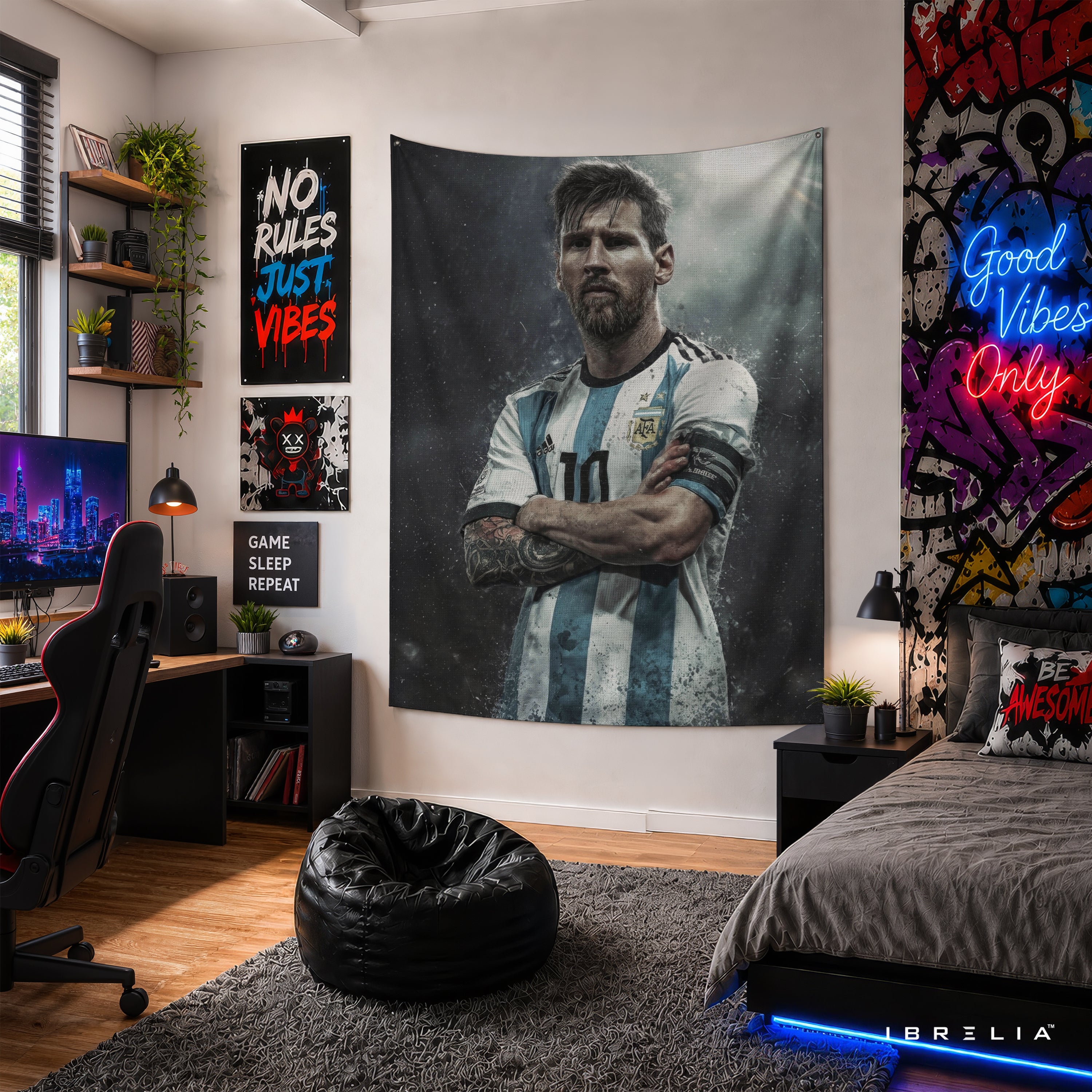 Lionel Messi Argentina Captain Wall Tapestry | Premium Heavyweight Jute Fabric Wall Hanging