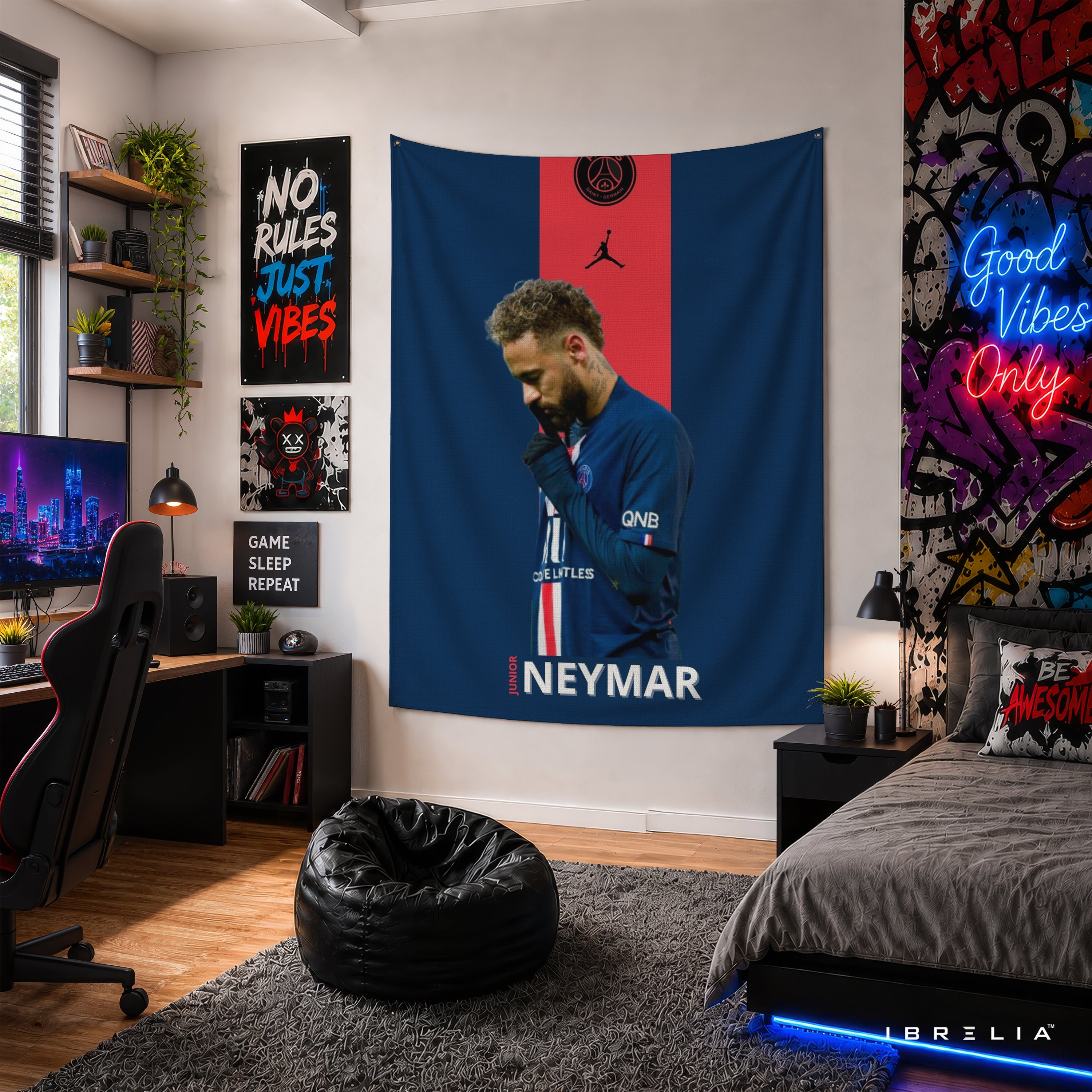 Neymar PSG Minimalist Wall Tapestry | Premium Heavyweight Jute Fabric Wall Hanging