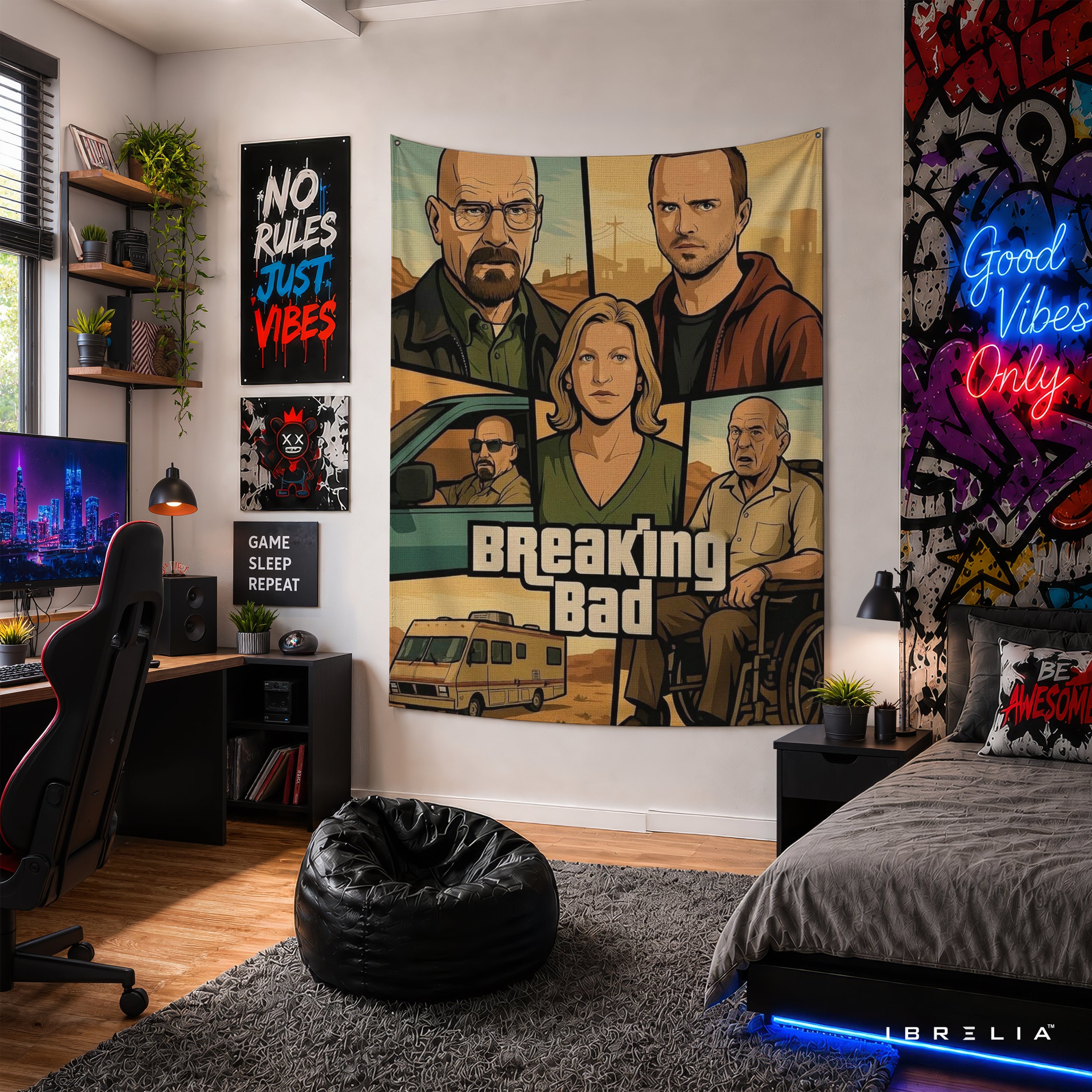 Breaking Bad Vintage Character Collage Wall Tapestry – Walter White & Jesse Pinkman Artwork