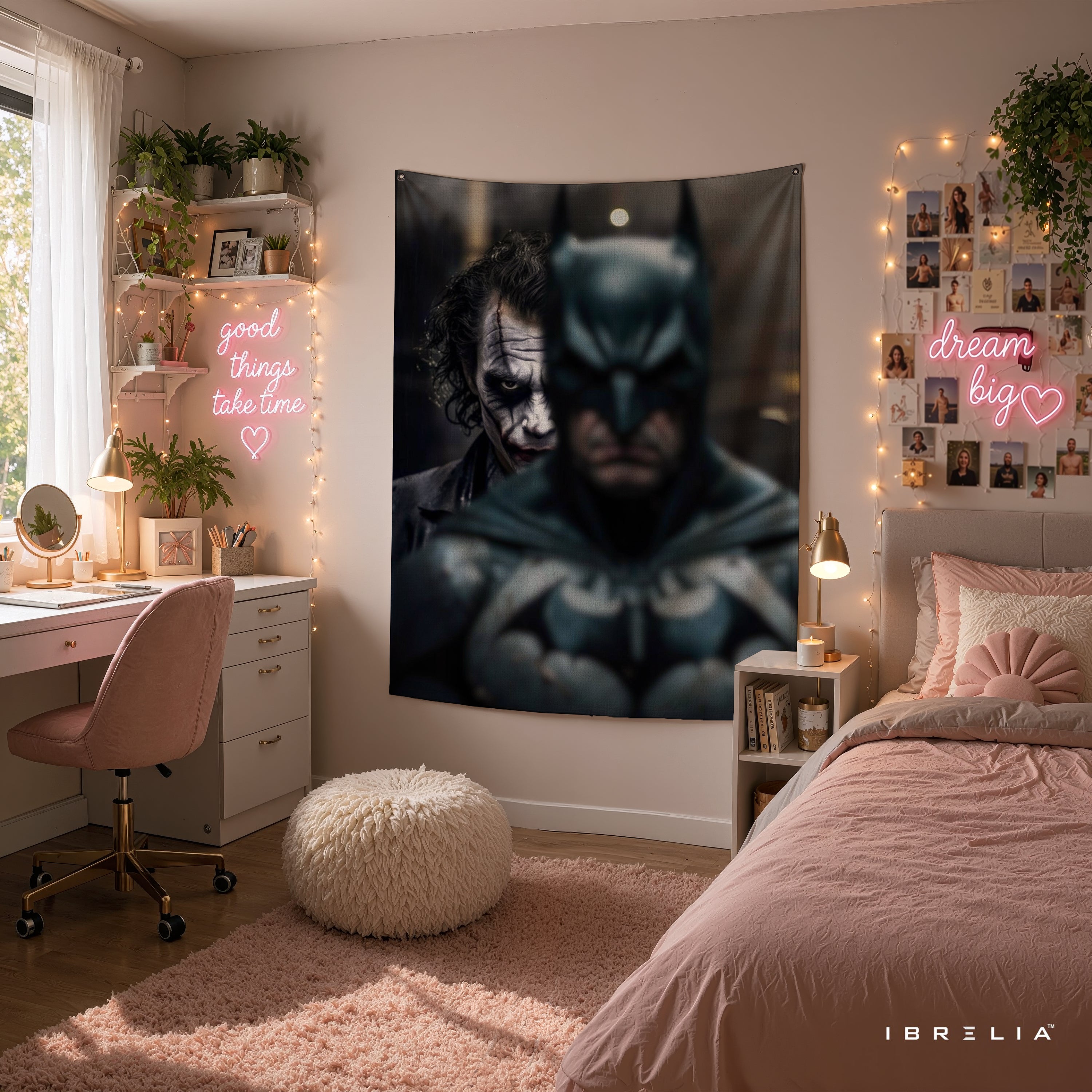 Batman & Joker Dual Portrait Wall Tapestry – Premium Superhero Movie Wall Hanging & Home Decor in Pakistan