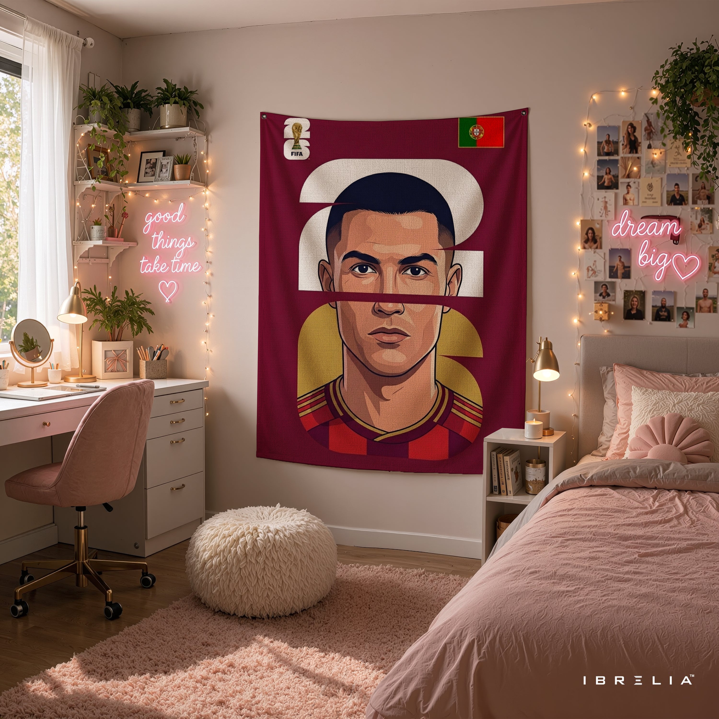 Cristiano Ronaldo Portugal Minimal Portrait Wall Tapestry | Premium Heavyweight Jute Fabric Wall Hanging