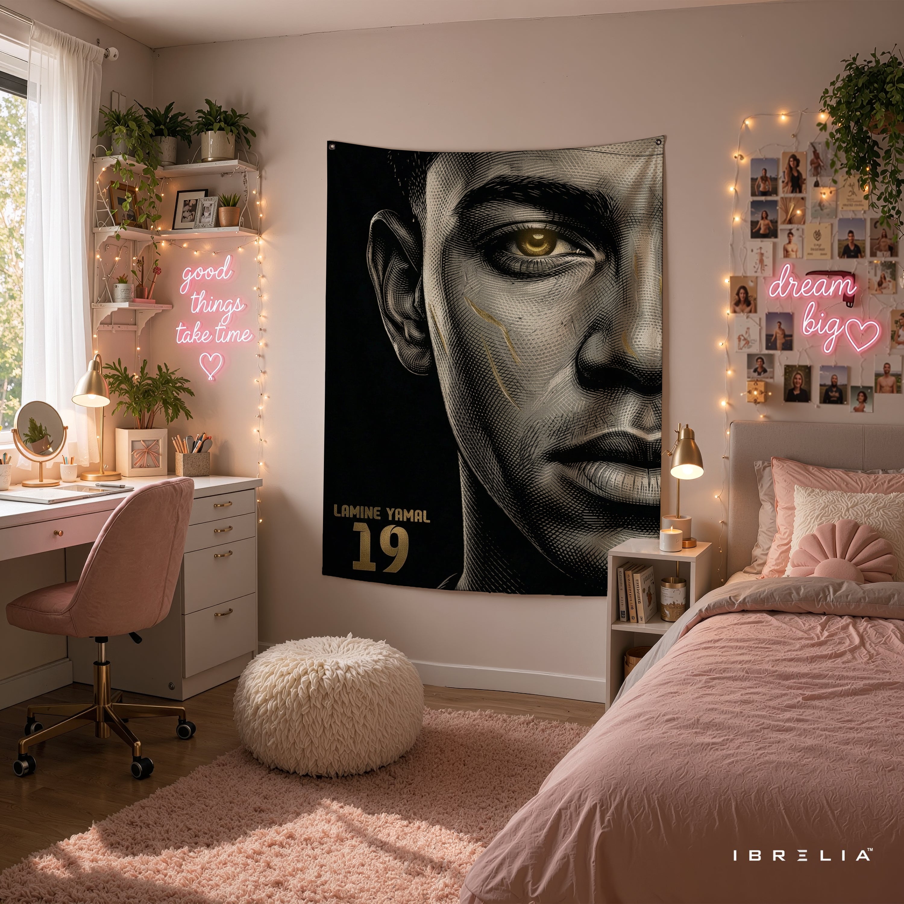 Lamine Yamal Minimalist Portrait Wall Tapestry | Premium Heavyweight Jute Fabric Wall Hanging