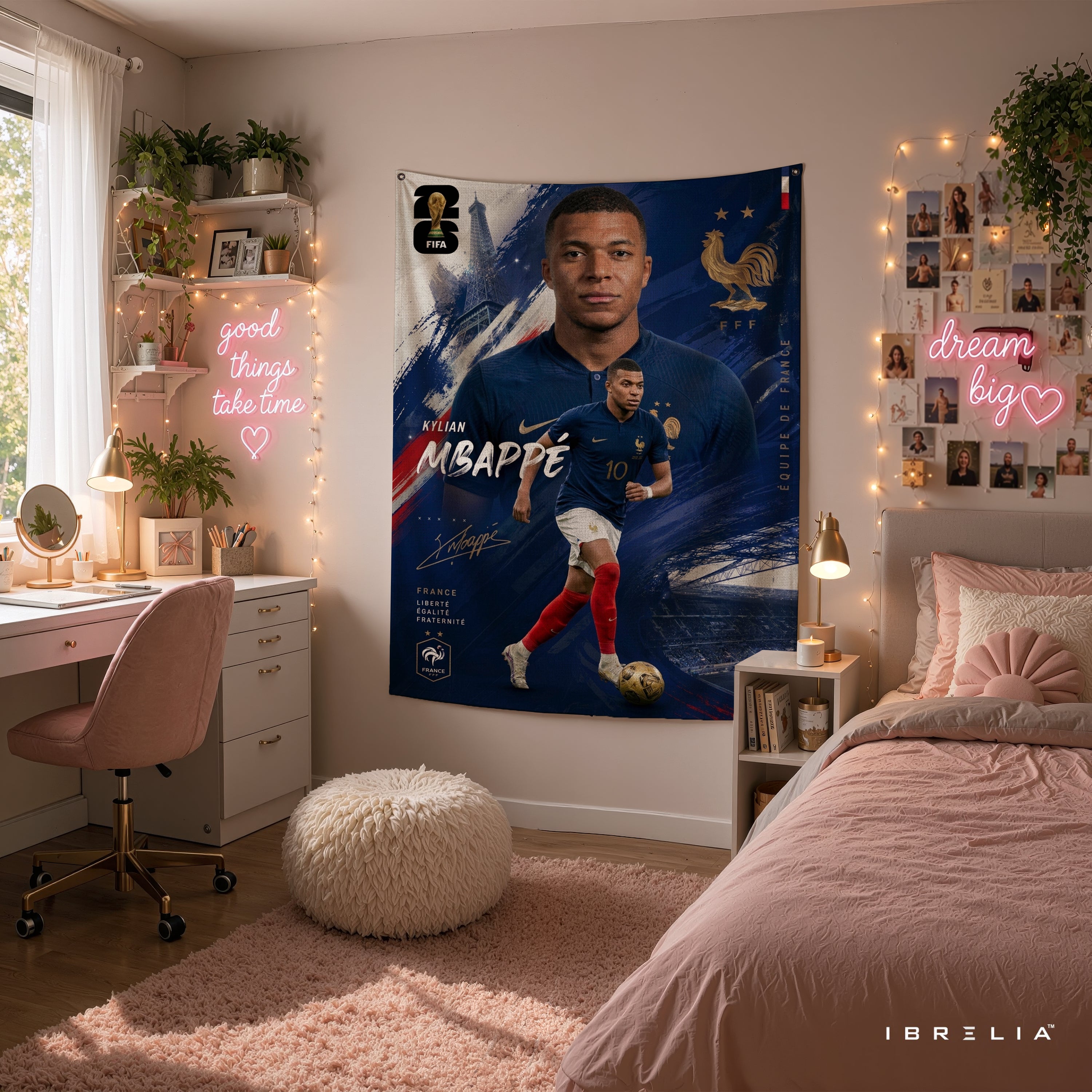 Kylian Mbappé France Champion Edition Wall Tapestry | Premium Heavyweight Jute Fabric Wall Hanging