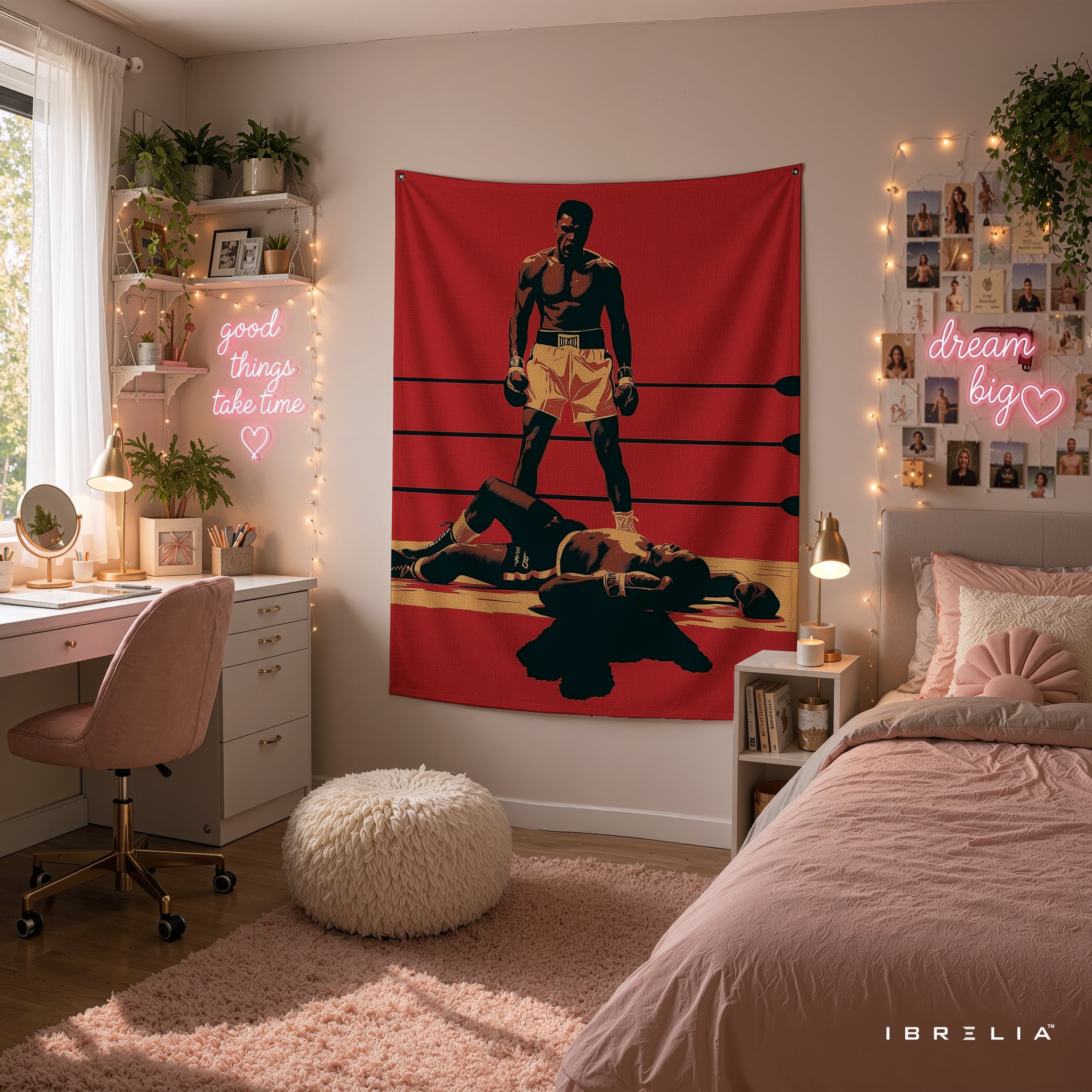 Muhammad Ali Iconic Knockout Wall Tapestry | Premium Heavyweight Jute Fabric Wall Hanging