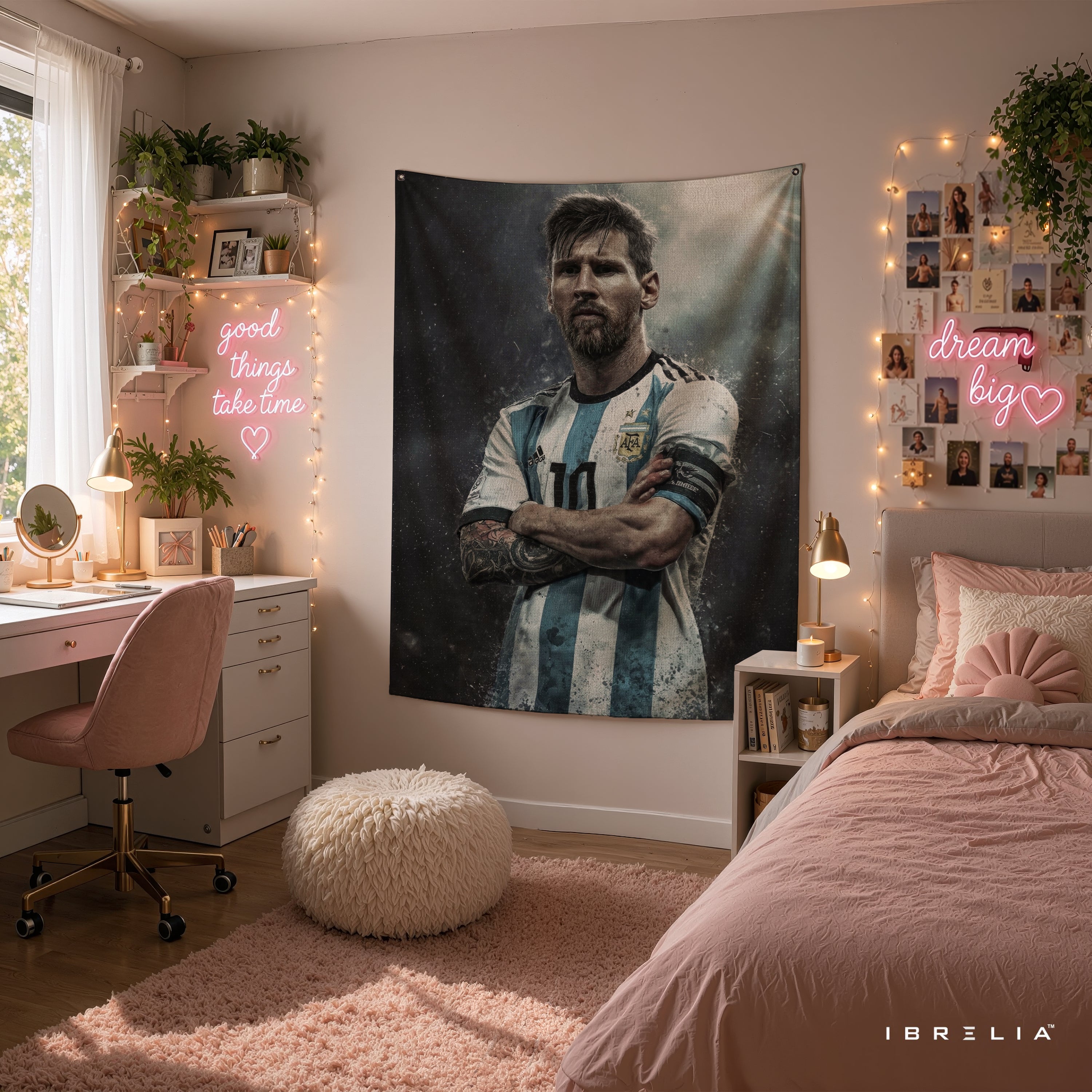 Lionel Messi Argentina Captain Wall Tapestry | Premium Heavyweight Jute Fabric Wall Hanging