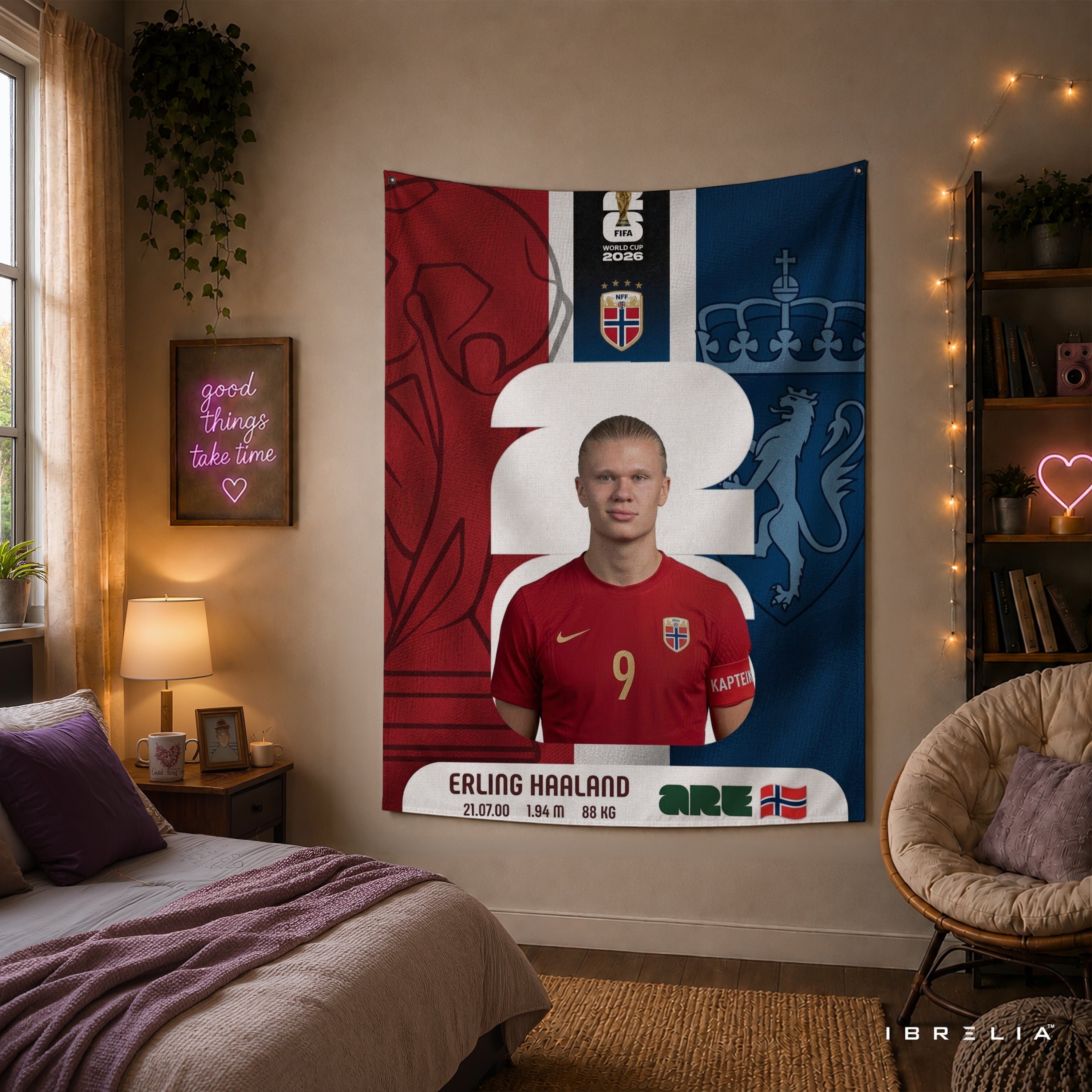 Erling Haaland Norway World Cup 2026 Wall Tapestry | Premium Heavyweight Jute Fabric Wall Hanging