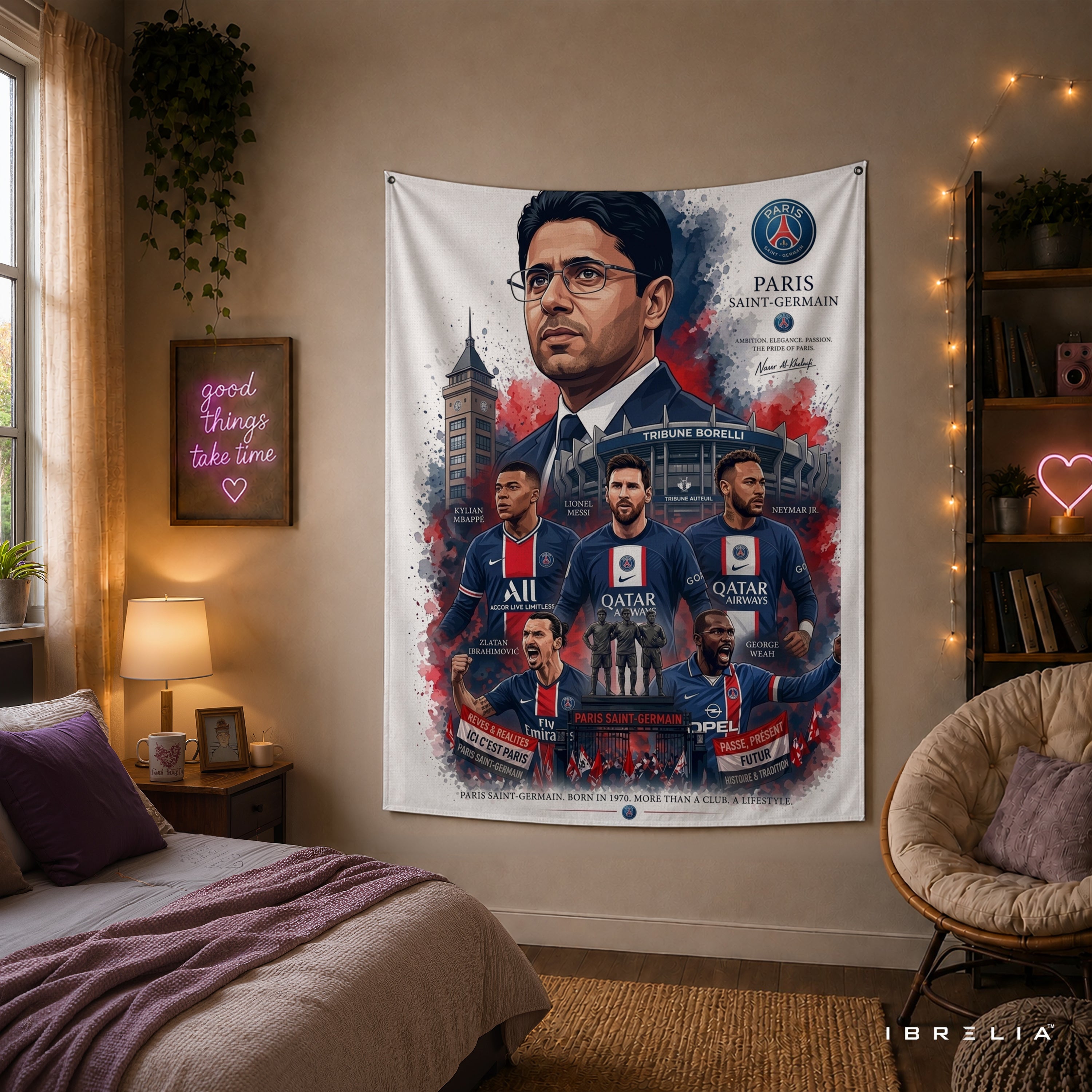 Nasser Al-Khelaifi Paris Saint-Germain Legend Wall Tapestry | Premium Heavyweight Jute Fabric Wall Hanging