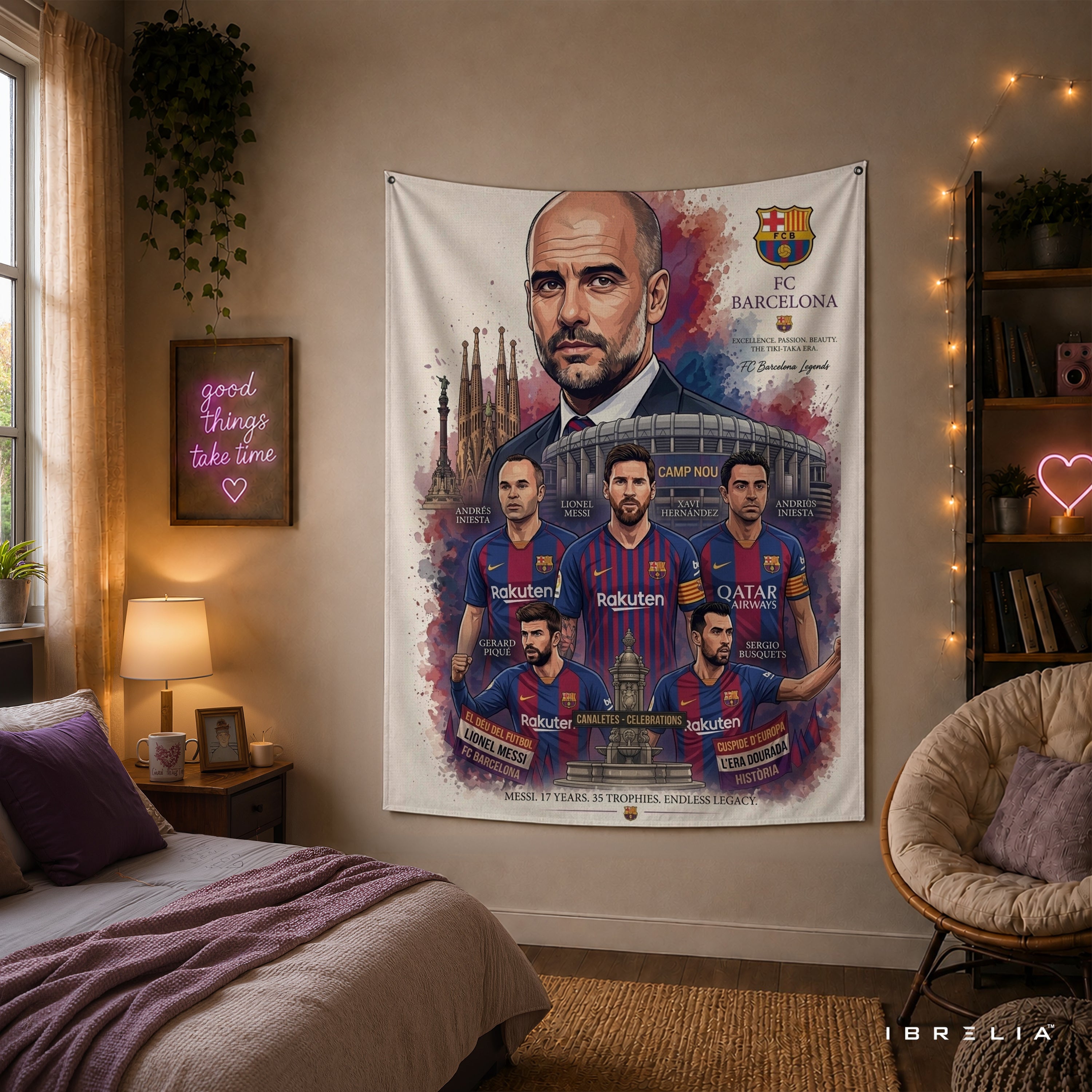 Pep Guardiola FC Barcelona Legend Wall Tapestry | Premium Heavyweight Jute Fabric Wall Hanging