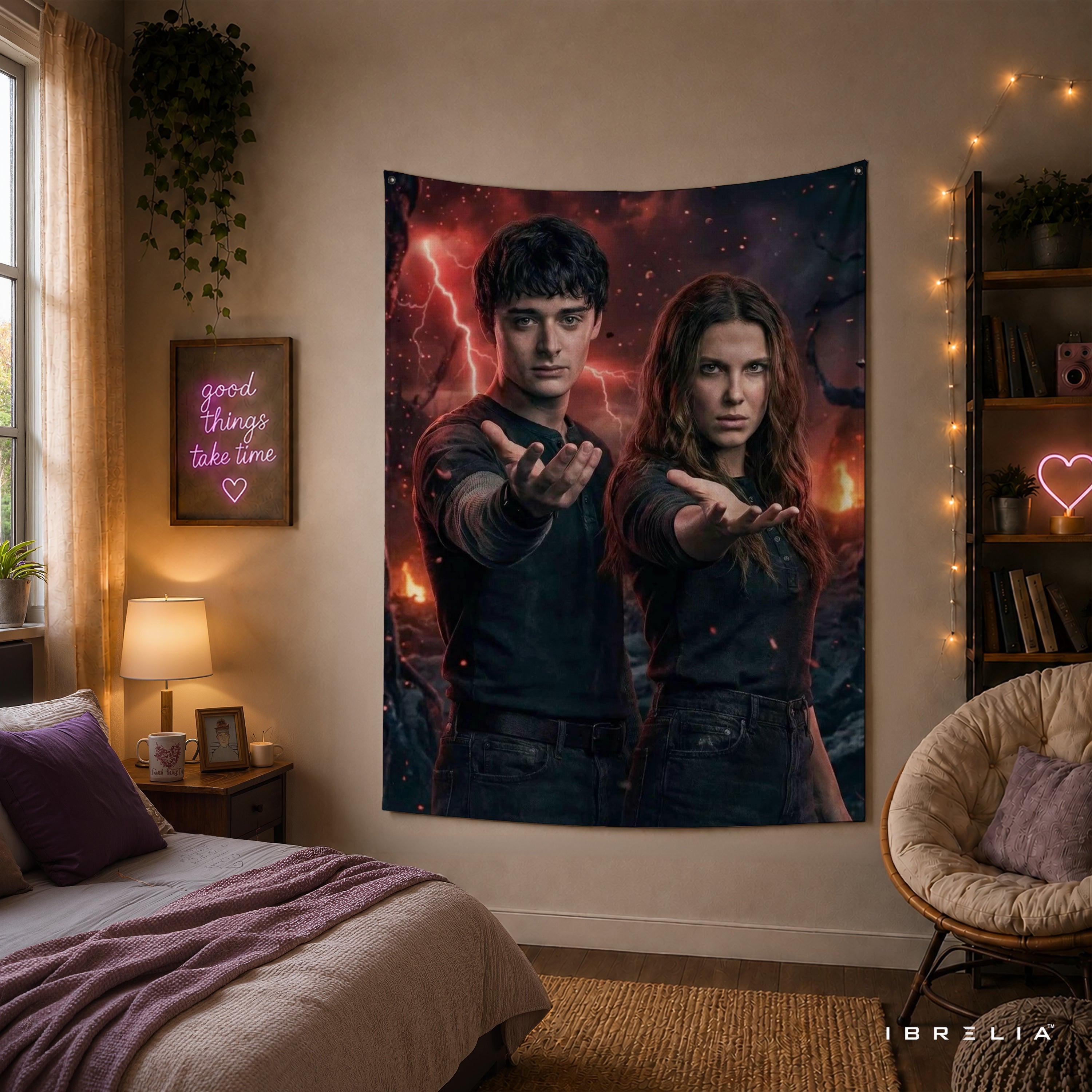 Stranger Things Eleven & Mike Wall Tapestry – Psychic Power Fan Art Wall Hanging